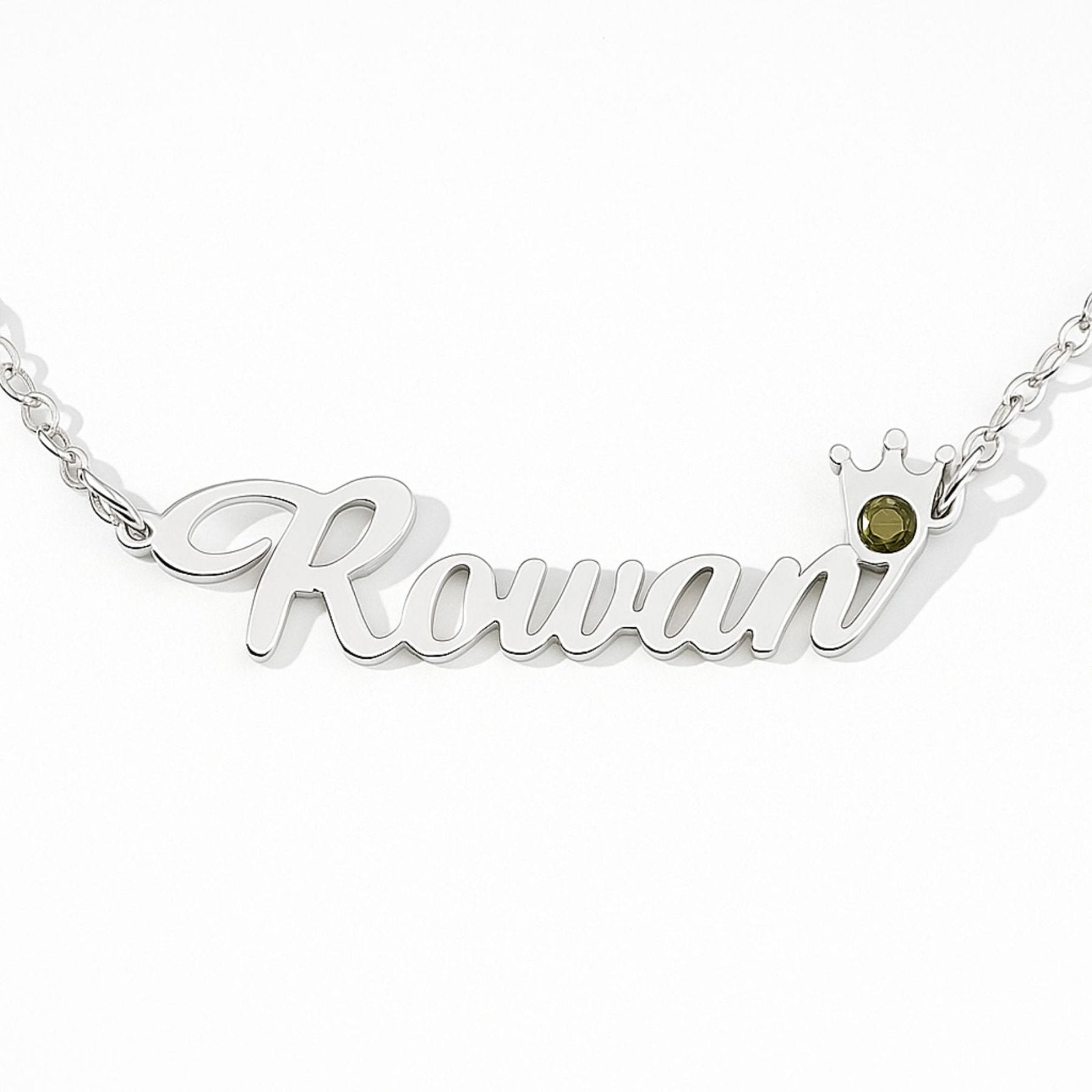 Collier prénom personnalisé avec couronne et pierre de naissance, acier inoxydable, modèle Tiffany