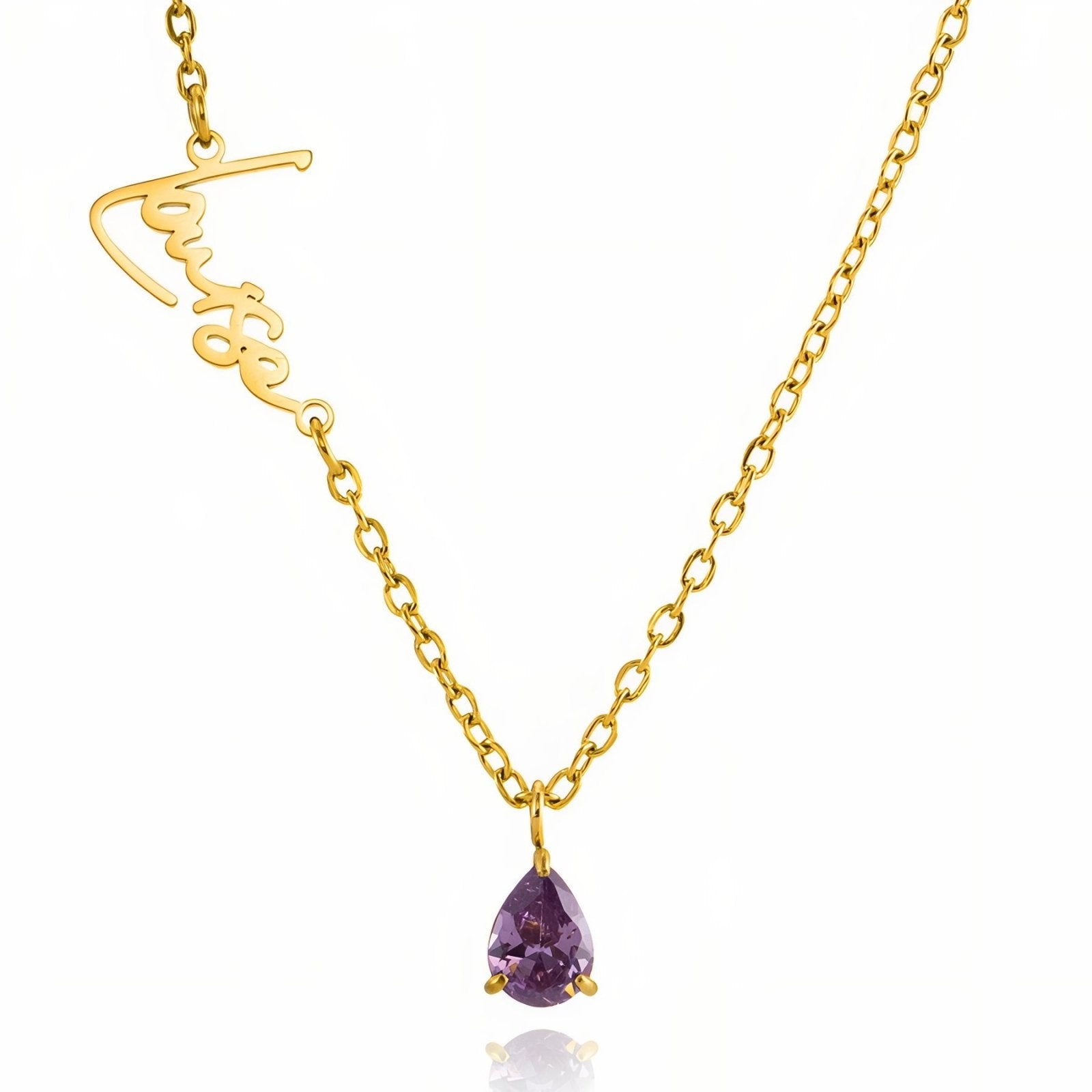 Collier prénom personnalisé avec pierre de naissance, modèle Marquise