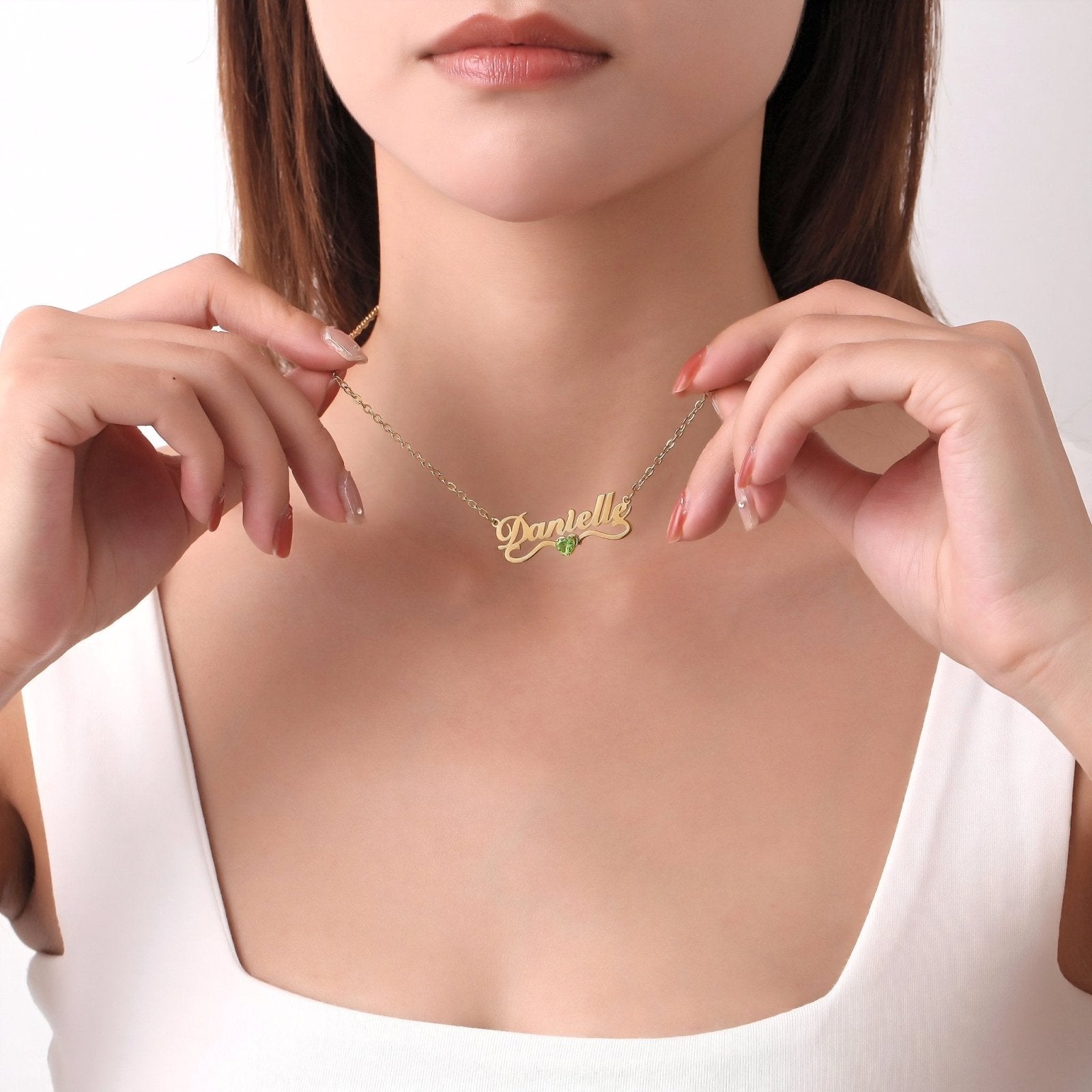 Collier prénom personnalisé, en acier inoxydable, avec pierre de naissance en forme de cœur, modèle Gioia