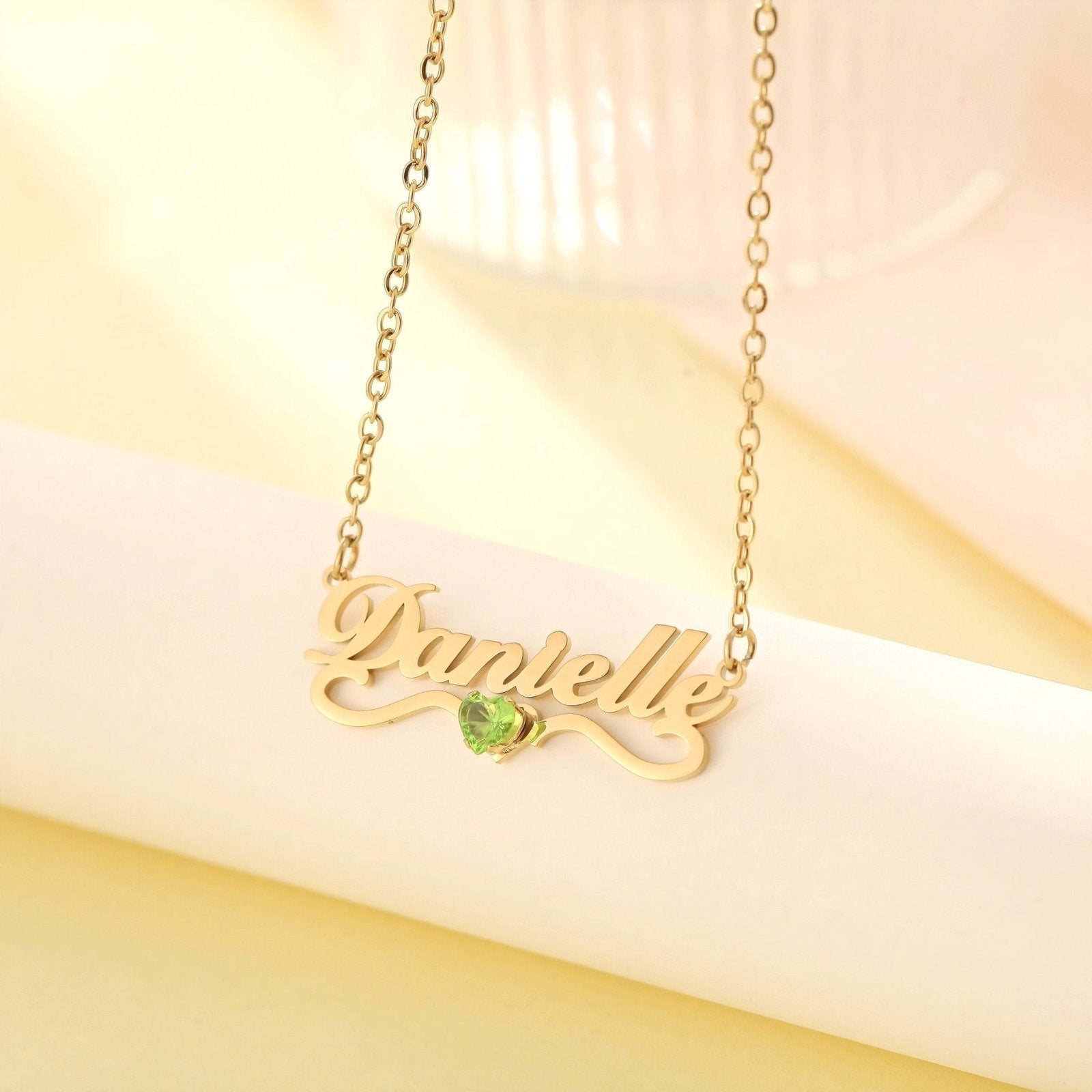 Collier prénom personnalisé, en acier inoxydable, avec pierre de naissance en forme de cœur, modèle Gioia