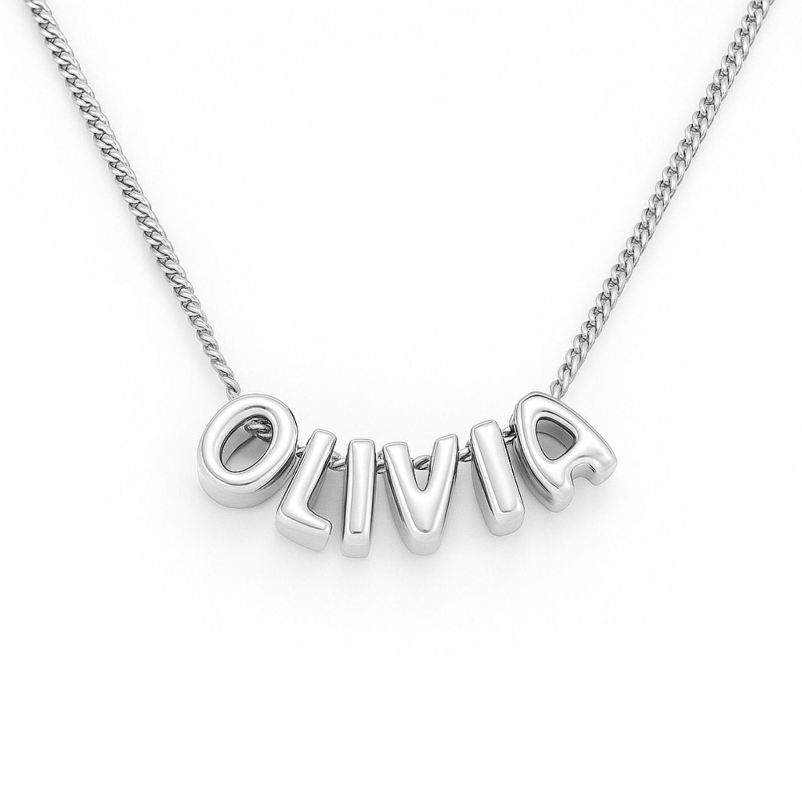 Collier prénom personnalisé, lettres 3D, chaîne fine en acier inoxydable, or ou argent