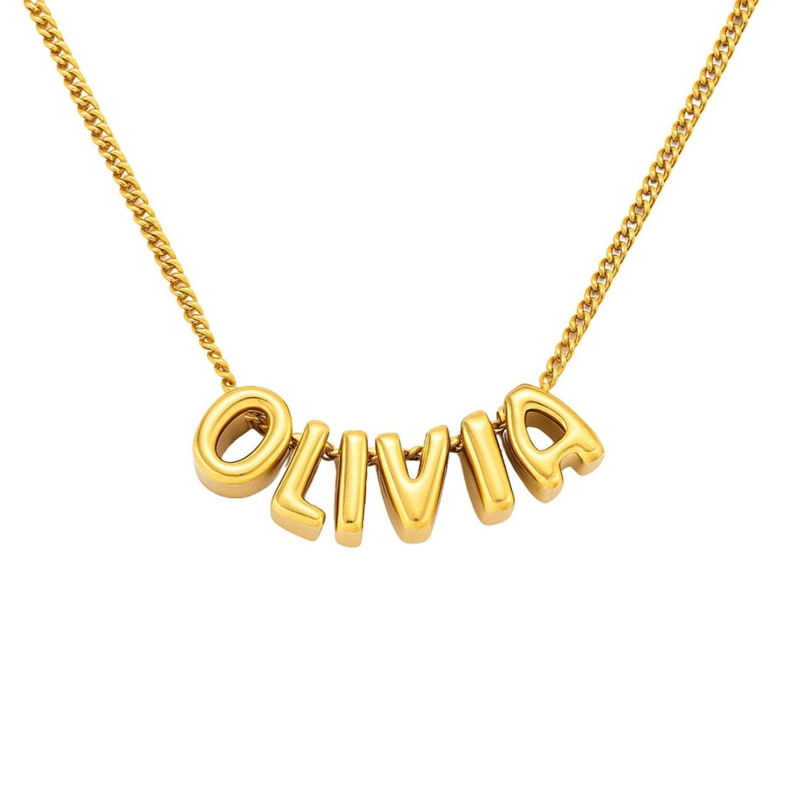 Collier prénom personnalisé, lettres 3D, chaîne fine en acier inoxydable, or ou argent