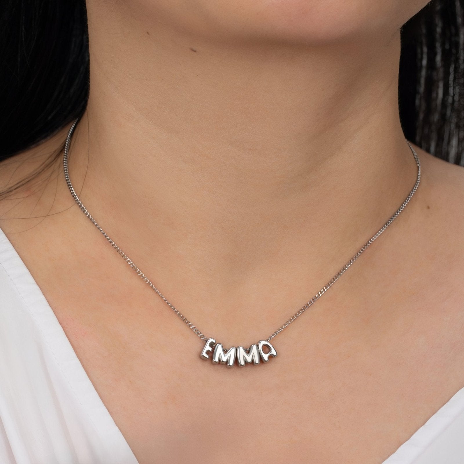Collier prénom personnalisé, lettres 3D, chaîne fine en acier inoxydable, or ou argent