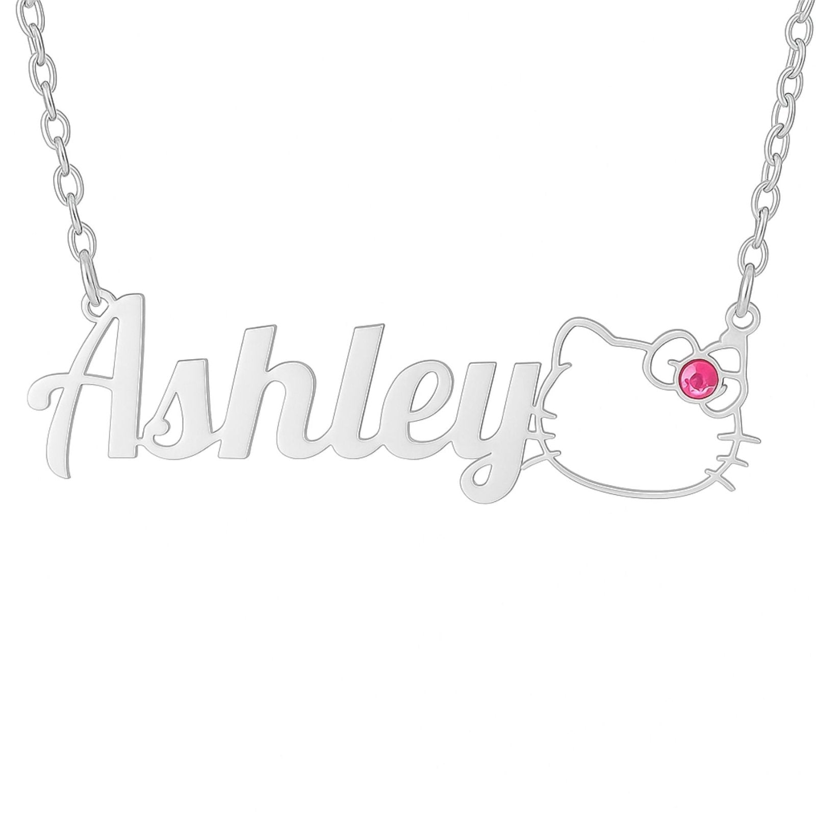 Collier prénom personnalisé, motif chat kawaii, en acier inoxydable, modèle Kitty