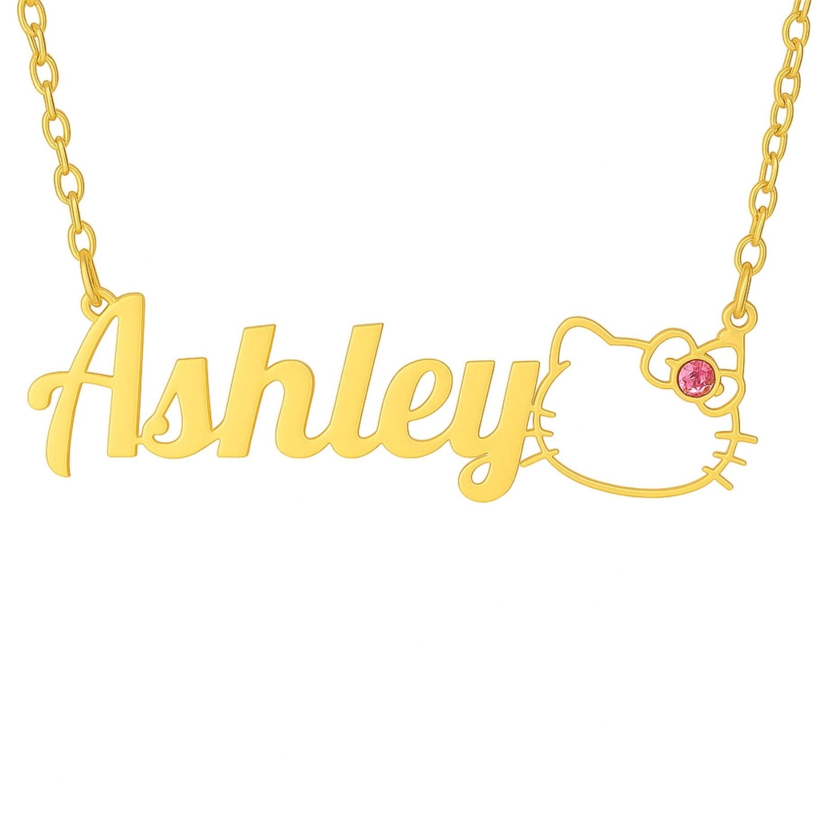 Collier prénom personnalisé, motif chat kawaii, en acier inoxydable, modèle Kitty