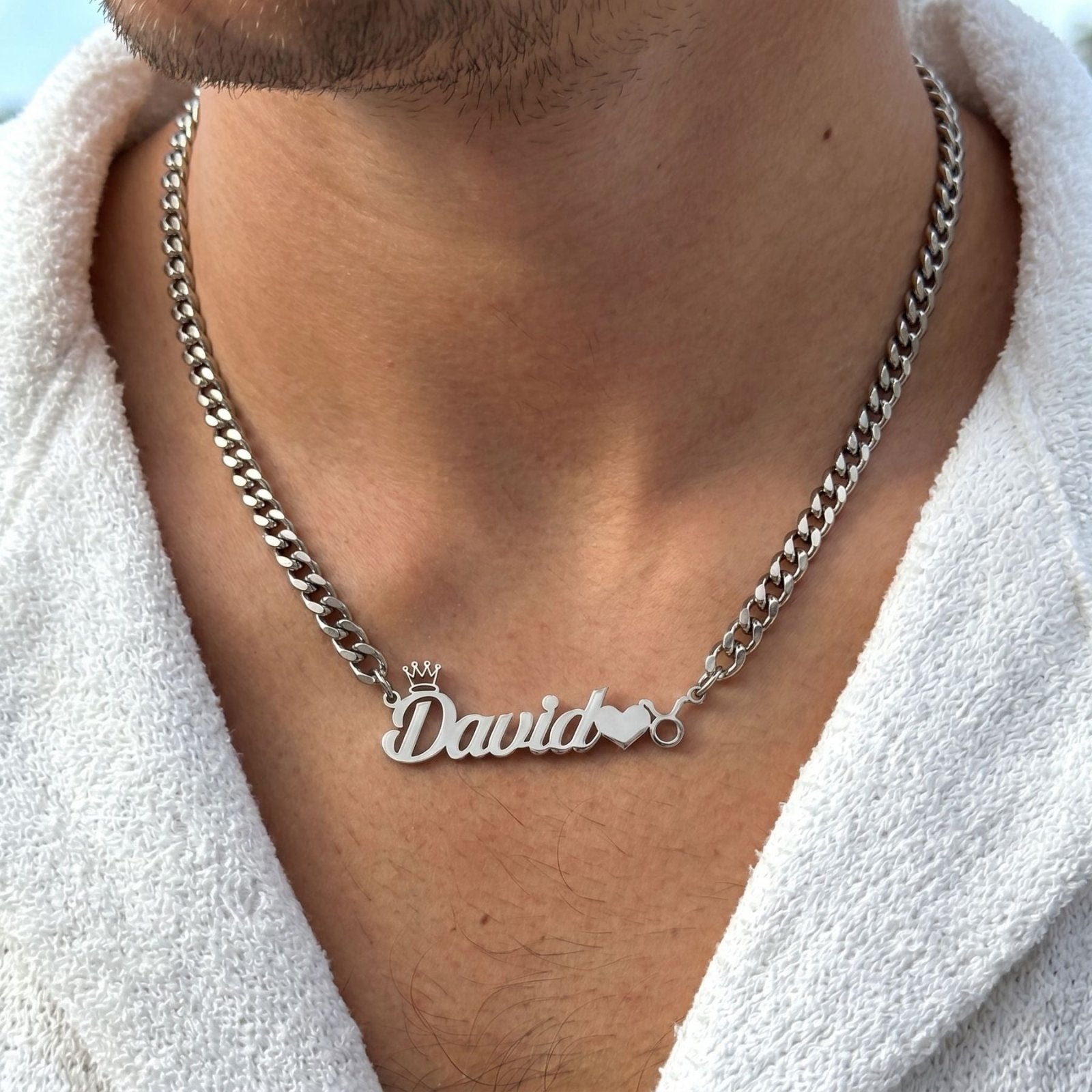 Collier prénom personnalisé pour homme, couronne et signe astrologique, en acier inoxydable