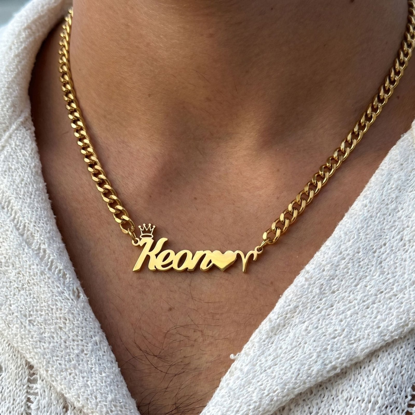 Collier prénom personnalisé pour homme, couronne et signe astrologique, en acier inoxydable