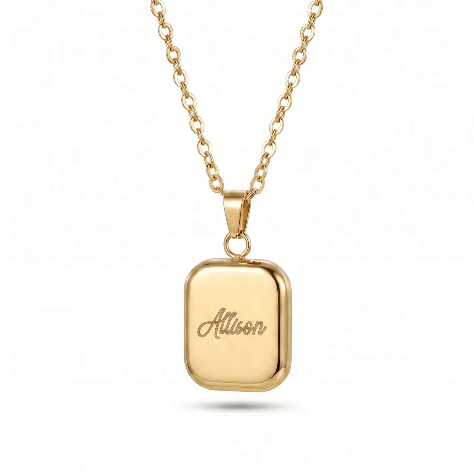 Collier prénom personnalisé pour homme, pendentif carré poli miroir avec gravure, en acier inoxydable