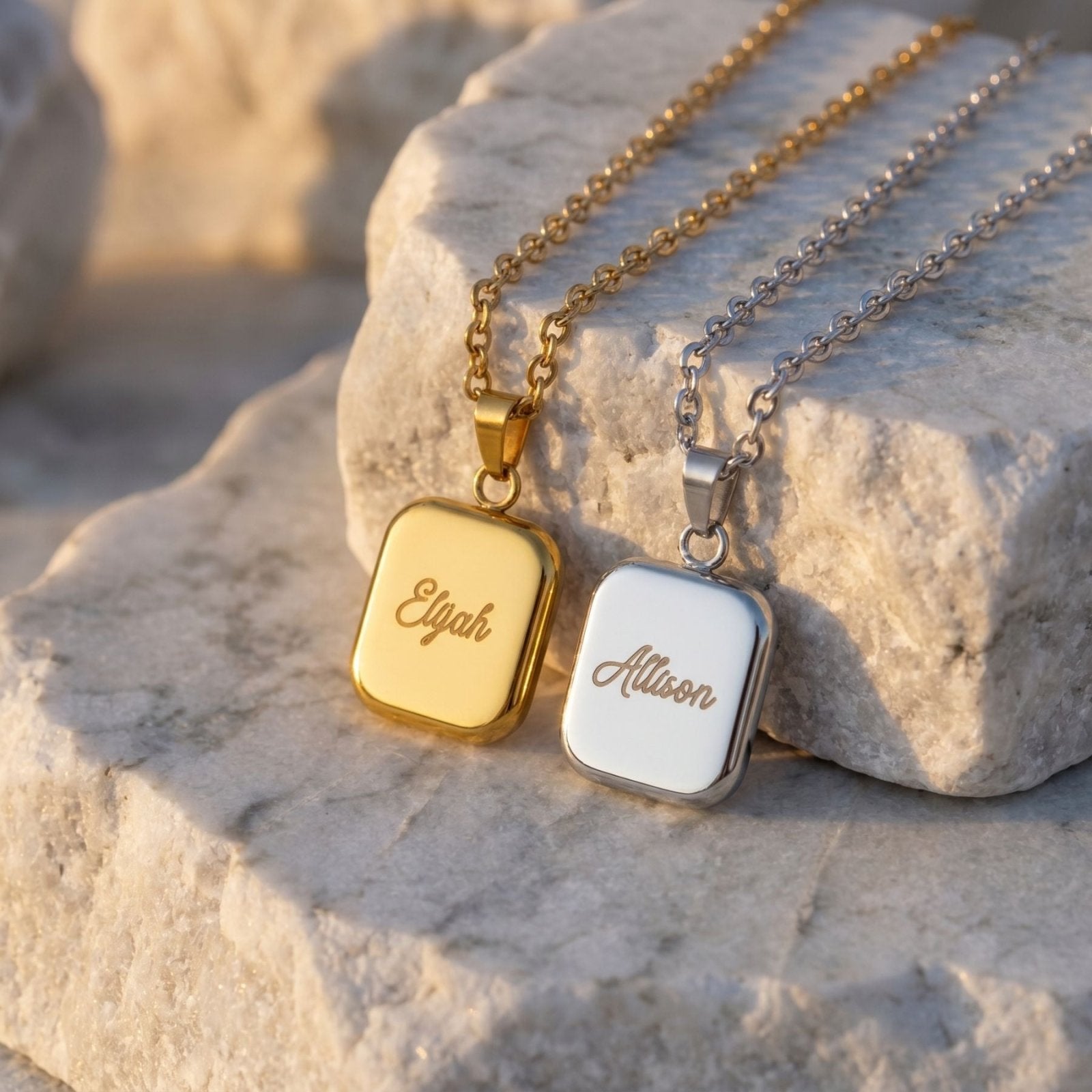 Collier prénom personnalisé pour homme, pendentif carré poli miroir avec gravure, en acier inoxydable