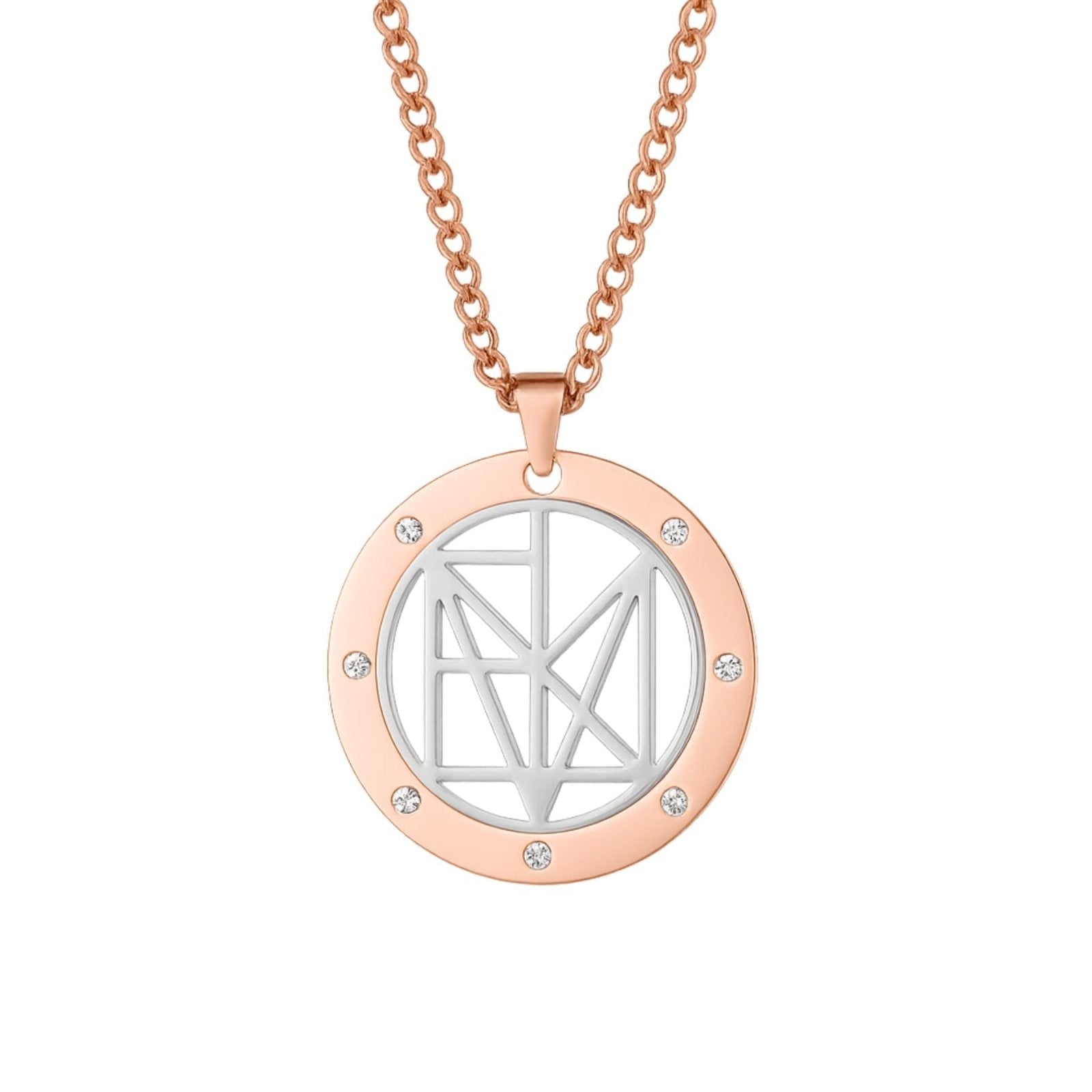 Collier prénom style géométrique, pendentif rond en acier inoxydable avec zircons, homme ou femme