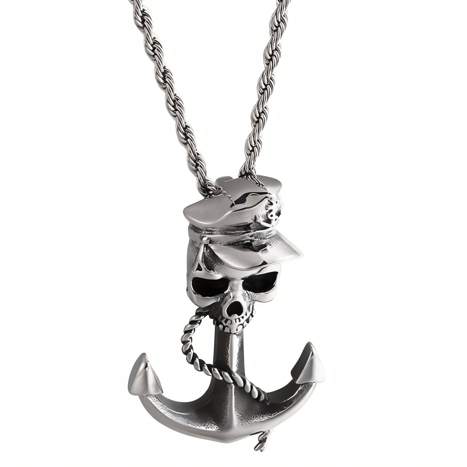 Collier punk pour homme, avec pendentif ancre marine et tête de mort, en acier inoxydable