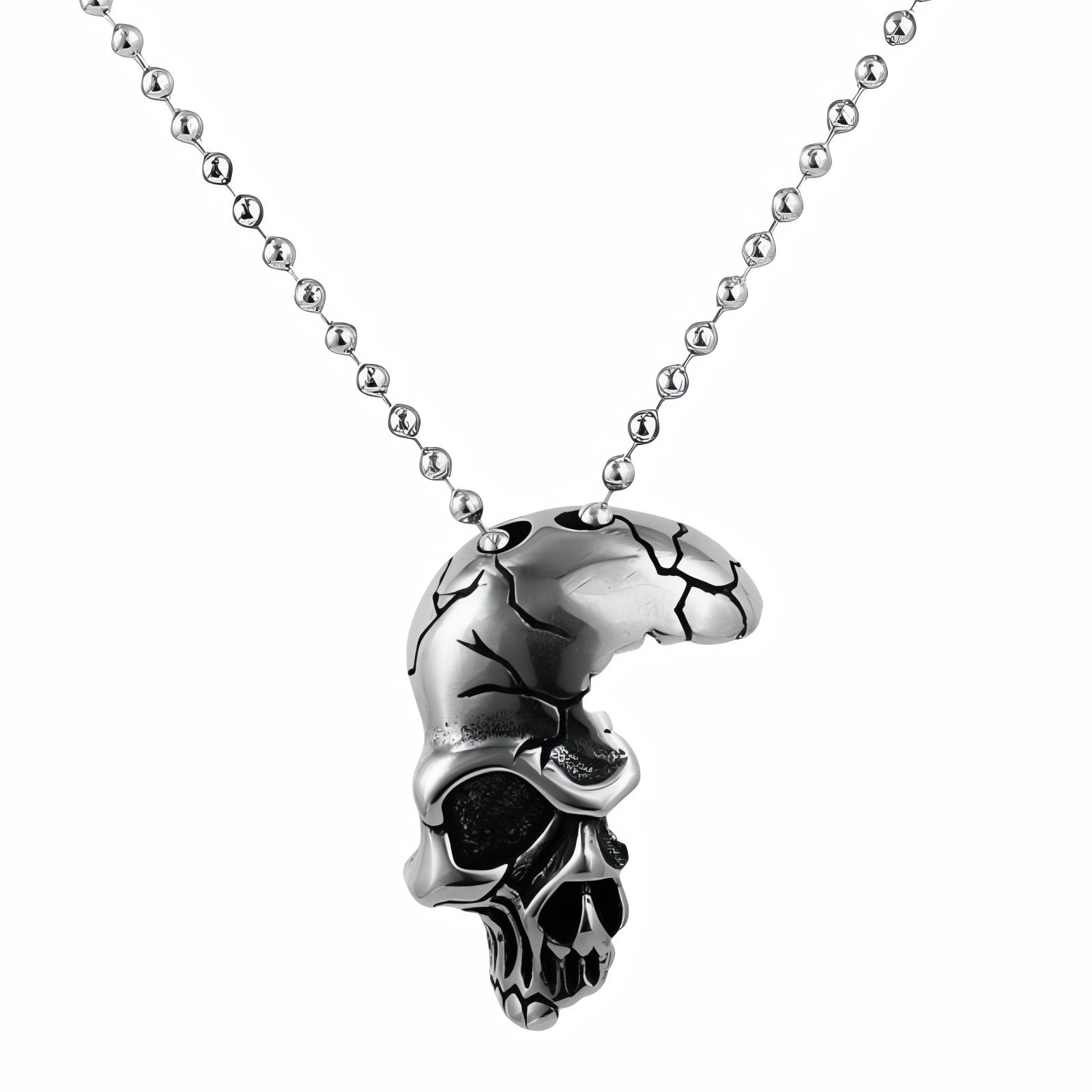 Collier punk pour homme, avec pendentif tête de mort fissurée, en acier inoxydable
