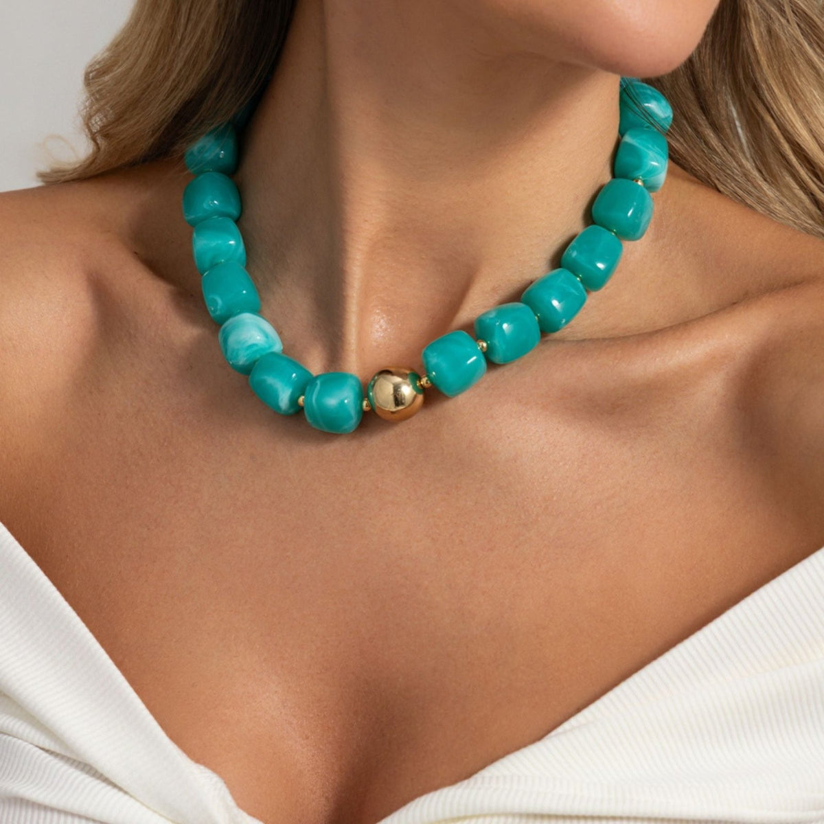 Collier ras de cou à perles pour femme, en résine coloré, style bohème
