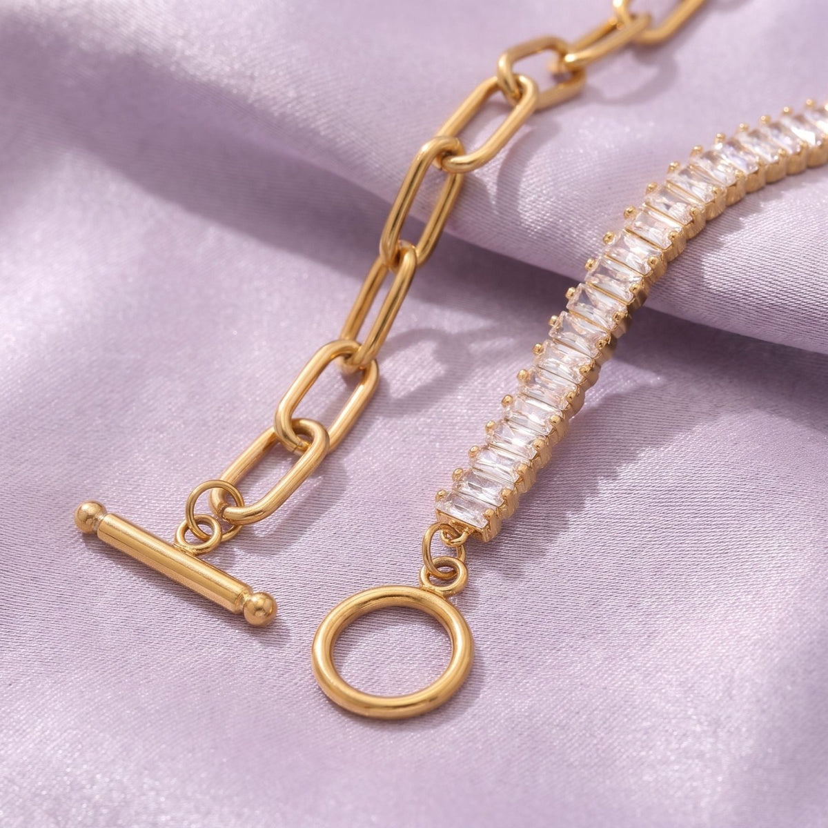 Collier ras de cou asymétrique pour femme, en acier inoxydable, demi-chaîne tennis sertie de zircons et maillons rectangulaires