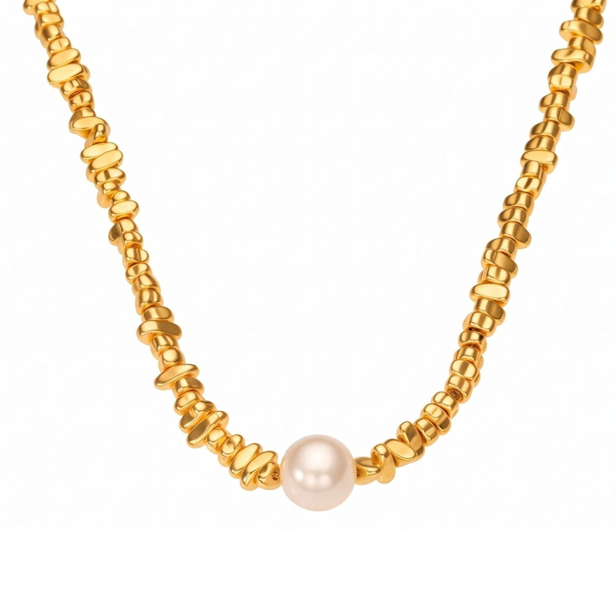 Collier ras de cou avec perle centrale pour femme, en acier inoxydable, chaîne texturée à maillons organiques