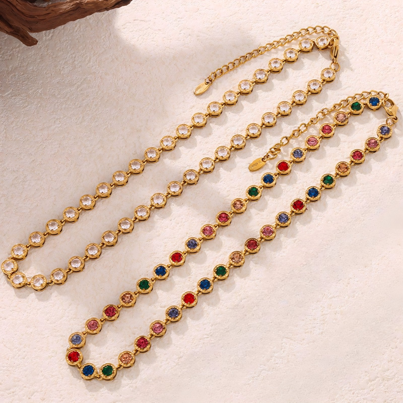 Collier ras - de - cou élégant pour femme, en acier inoxydable et zircon multicolore ou blanc