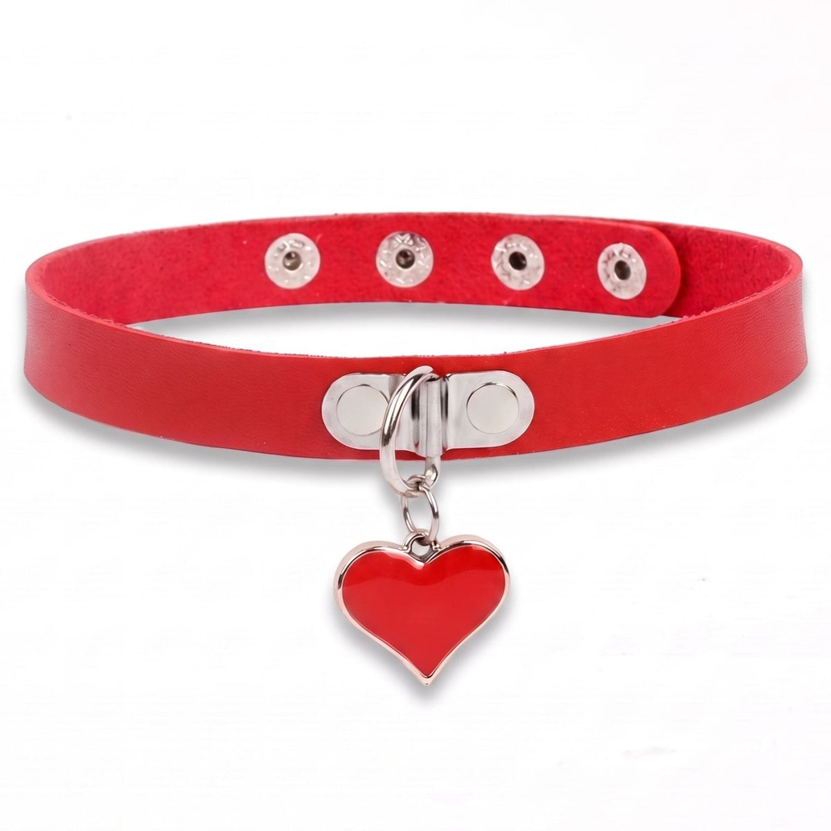 Collier ras de cou emo pour femme, en simili cuir noir, avec pendentif cœur