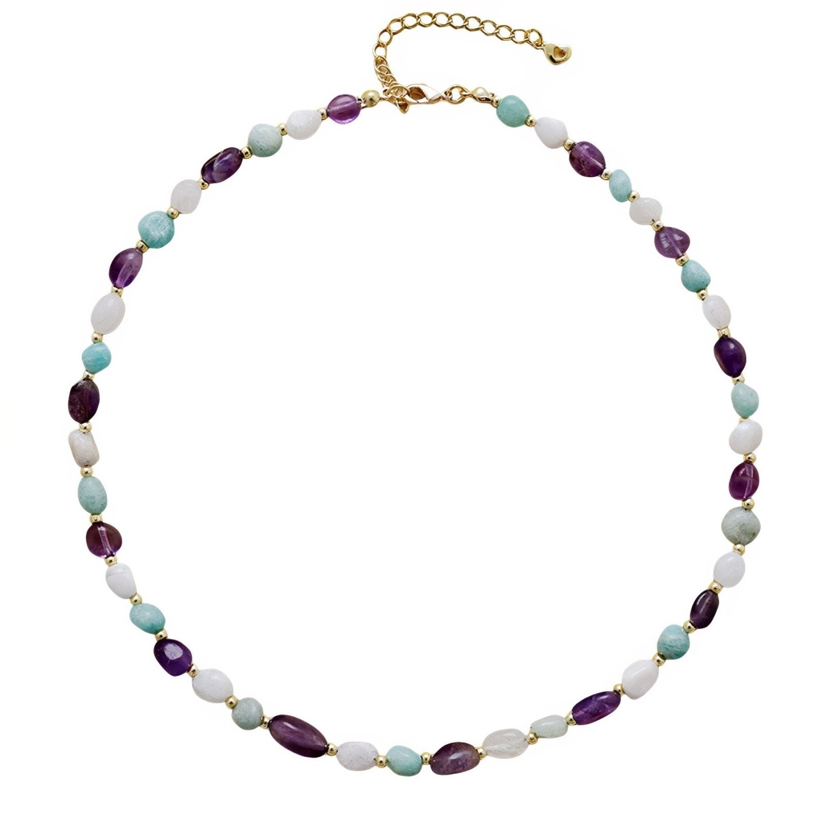 Collier ras de cou en pierres naturelles, avec améthyste, amazonite et pierre de lune