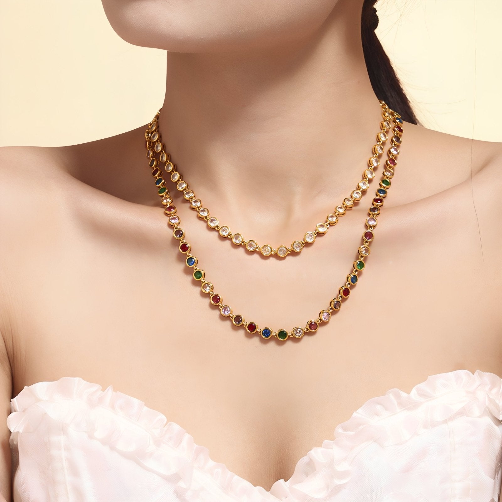 Collier ras - de - cou glamour pour femme, maille sertie avec zircon, en acier inoxydable