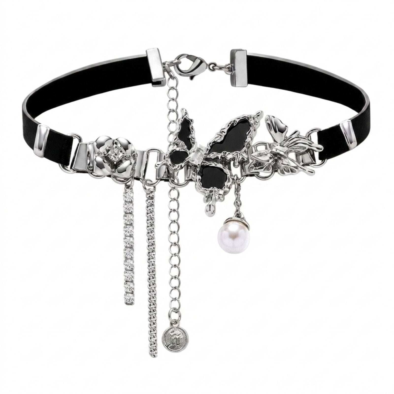 Collier ras de cou gothique papillon pour femme, en cuivre, avec simili cuir noir