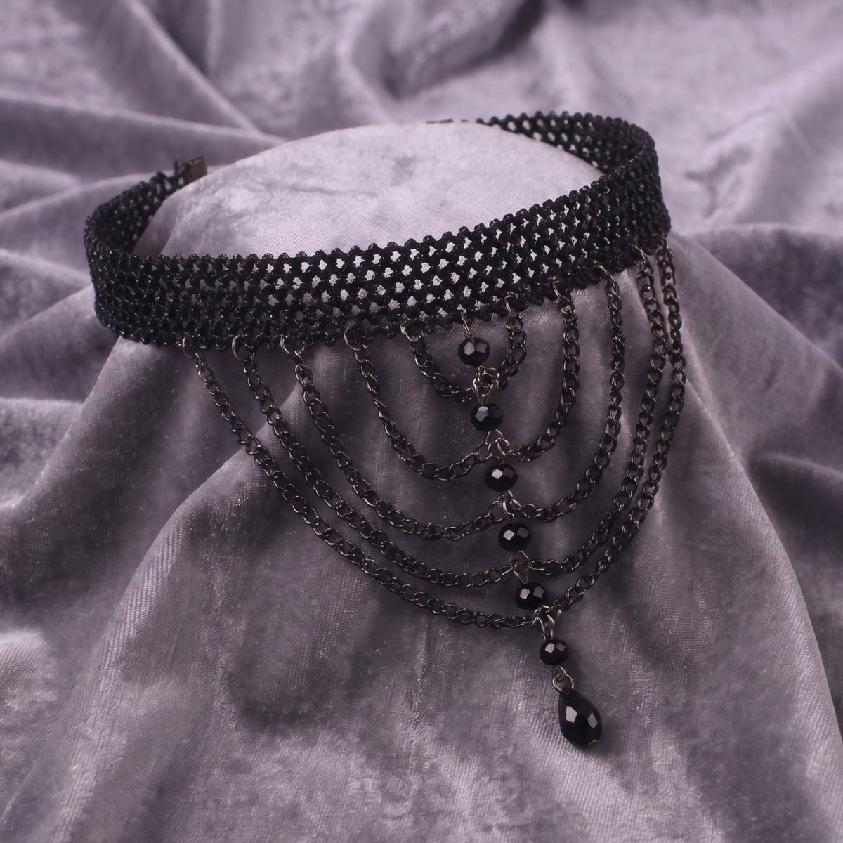 Collier ras de cou gothique pour femme, en dentelle avec chaînes cascade, en alliage métallique