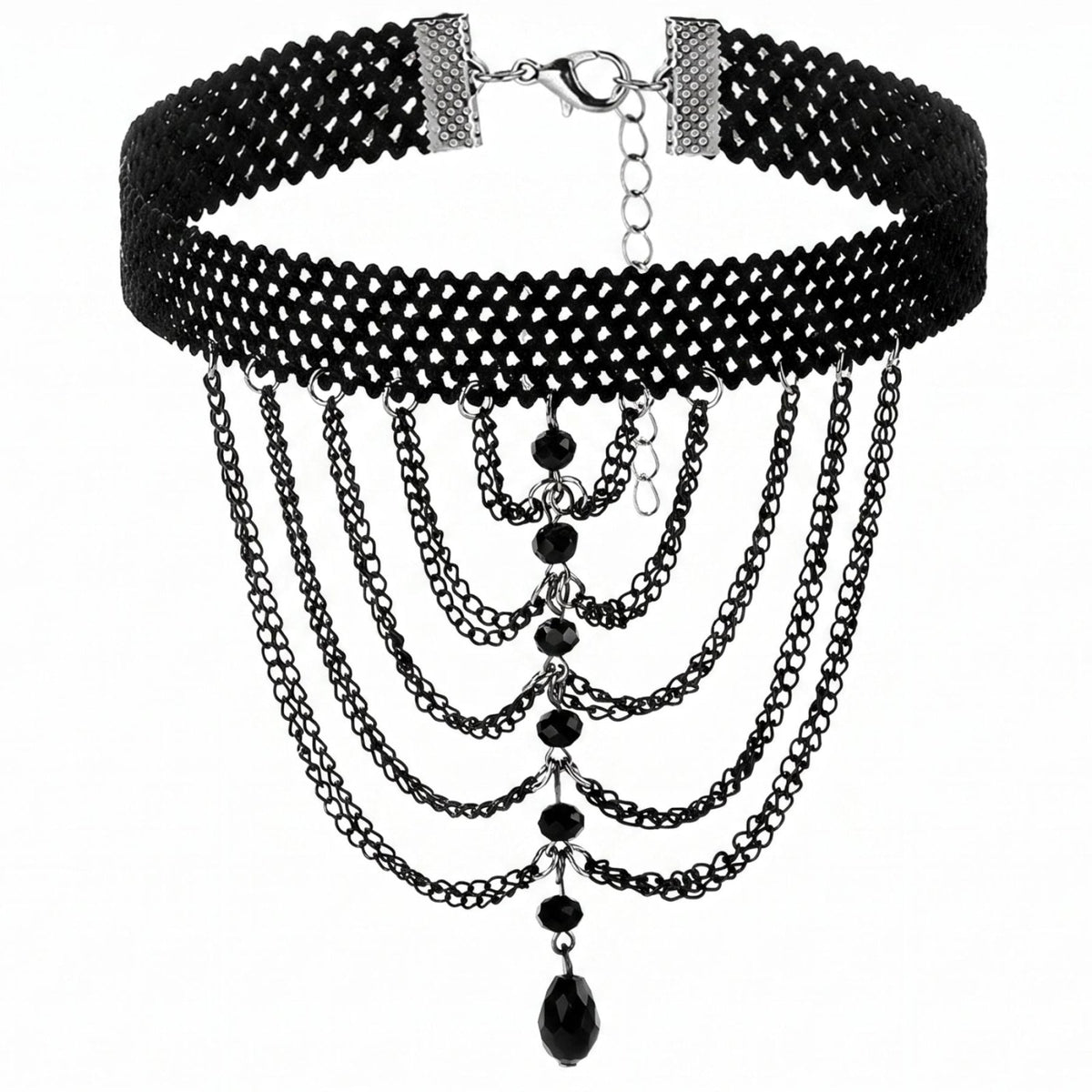 Collier ras de cou gothique pour femme, en dentelle avec chaînes cascade, en alliage métallique