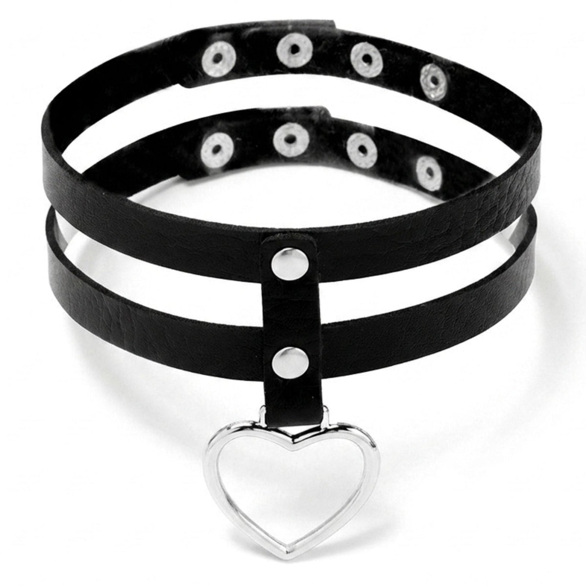 Collier ras de cou gothique pour femme, en simili cuir noir, avec pendentif cœur