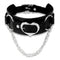 Collier ras de cou gothique punk pour femme, en simili cuir noir, avec cœur métallique et chaîne argentée
