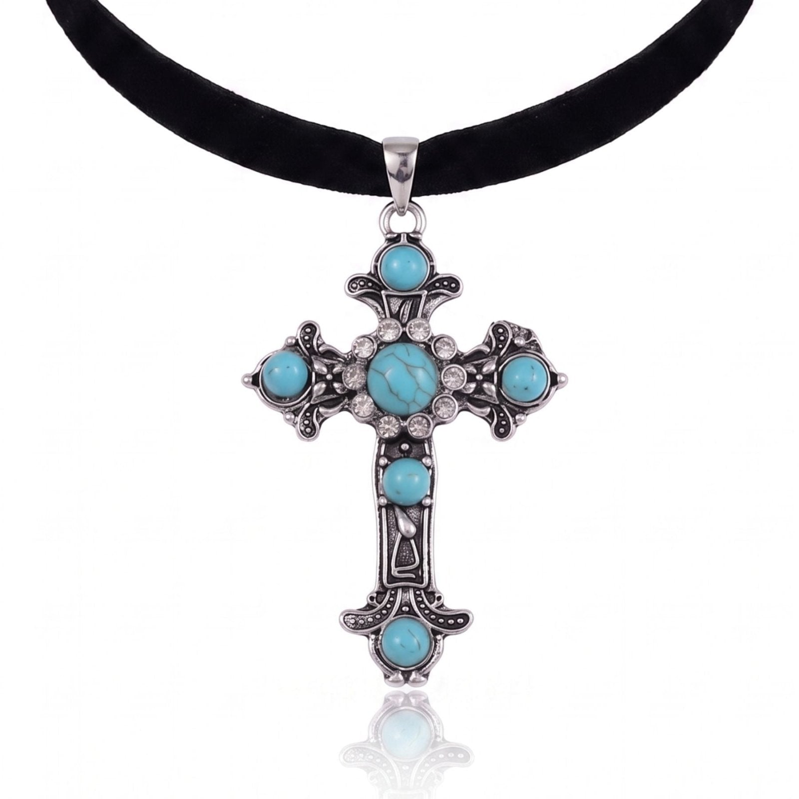 Collier ras de cou gothique victorien pour femme, en alliage de zinc, avec pierre turquoise