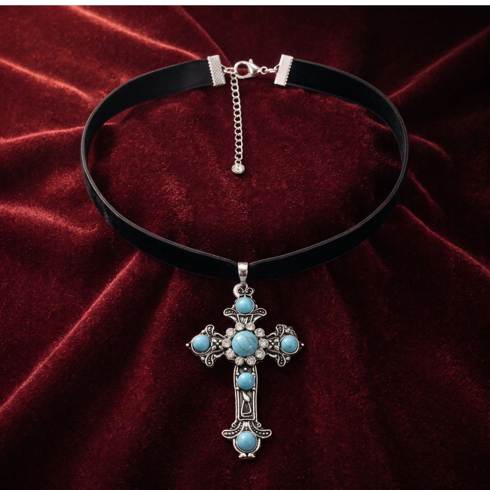 Collier ras de cou gothique victorien pour femme, en alliage de zinc, avec pierre turquoise