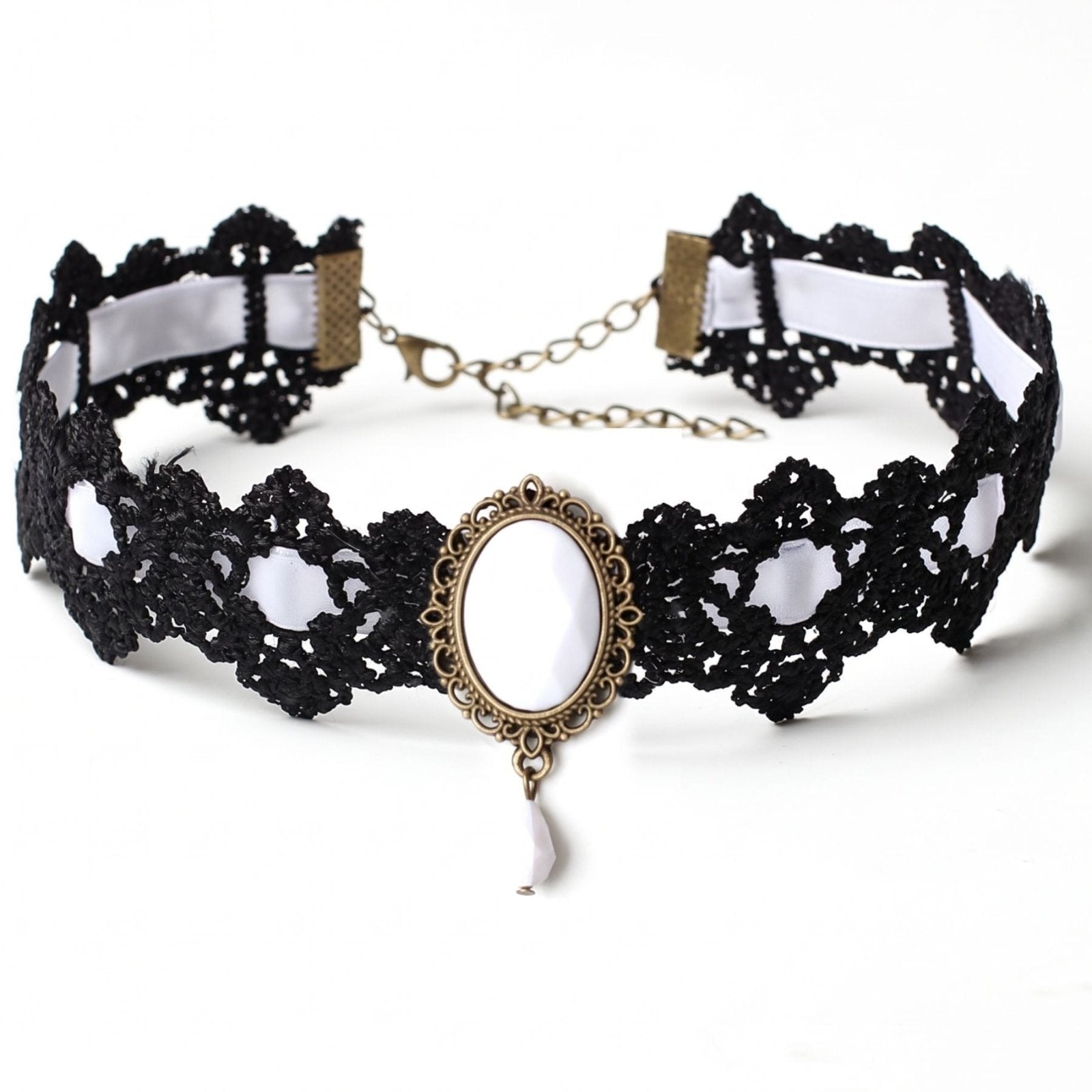 Collier ras de cou gothique victorien pour femme, en dentelle, avec cristal intégré