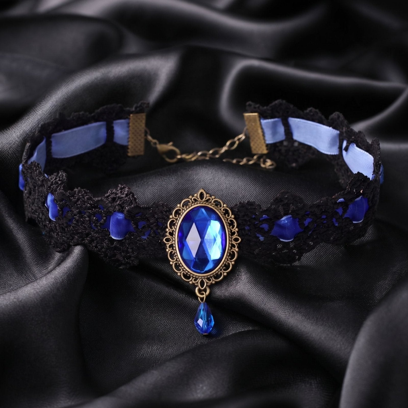 Collier ras de cou gothique victorien pour femme, en dentelle, avec cristal intégré