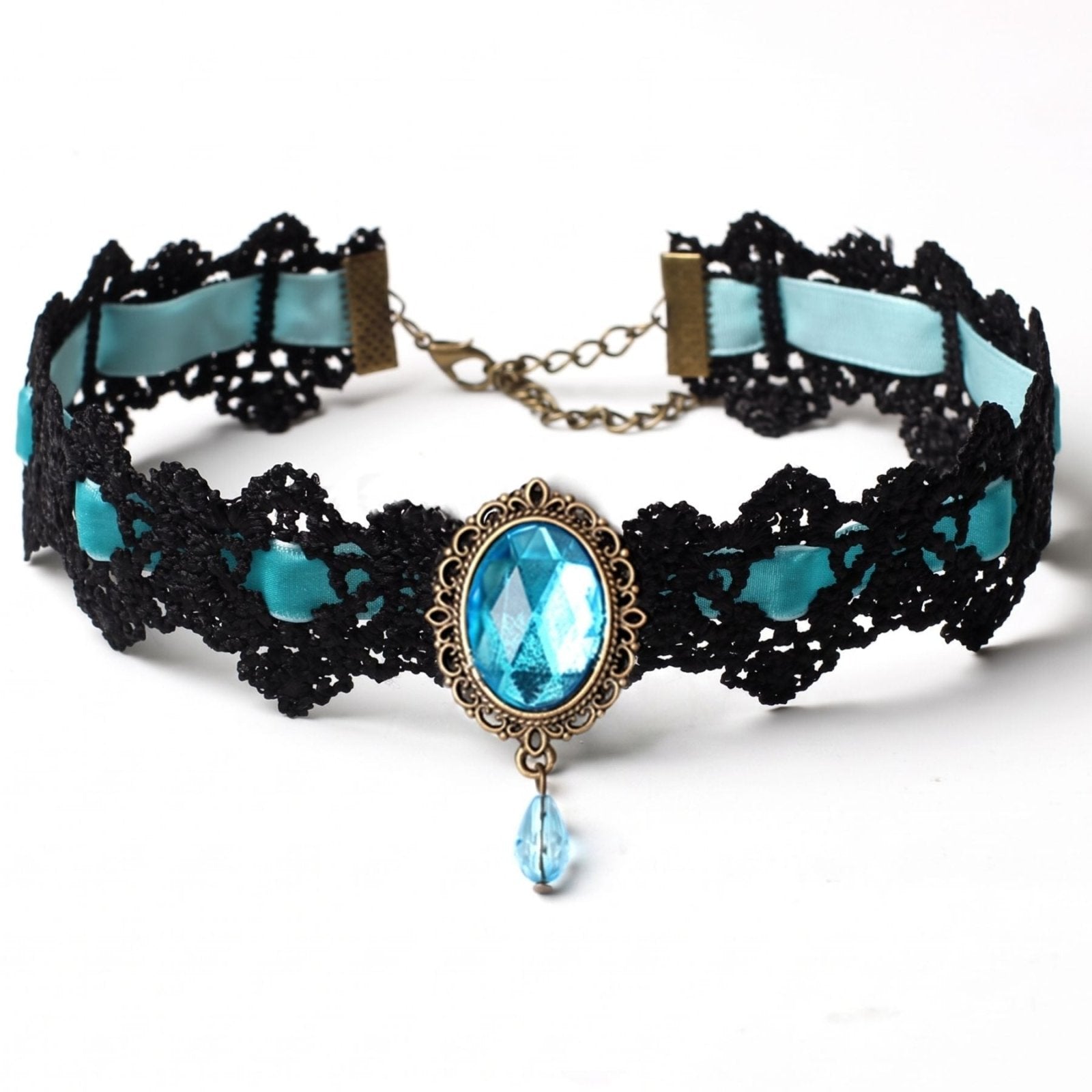 Collier ras de cou gothique victorien pour femme, en dentelle, avec cristal intégré