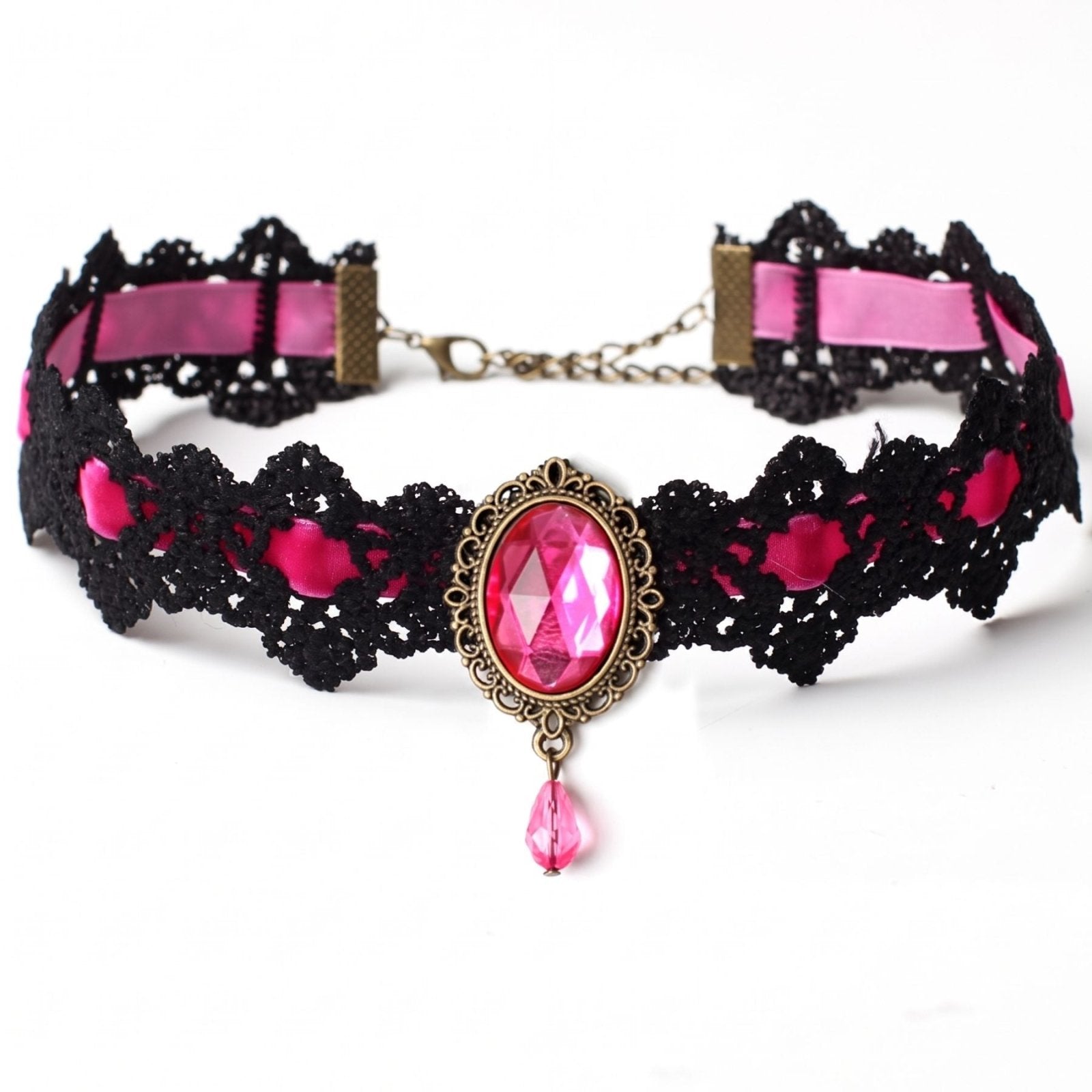 Collier ras de cou gothique victorien pour femme, en dentelle, avec cristal intégré