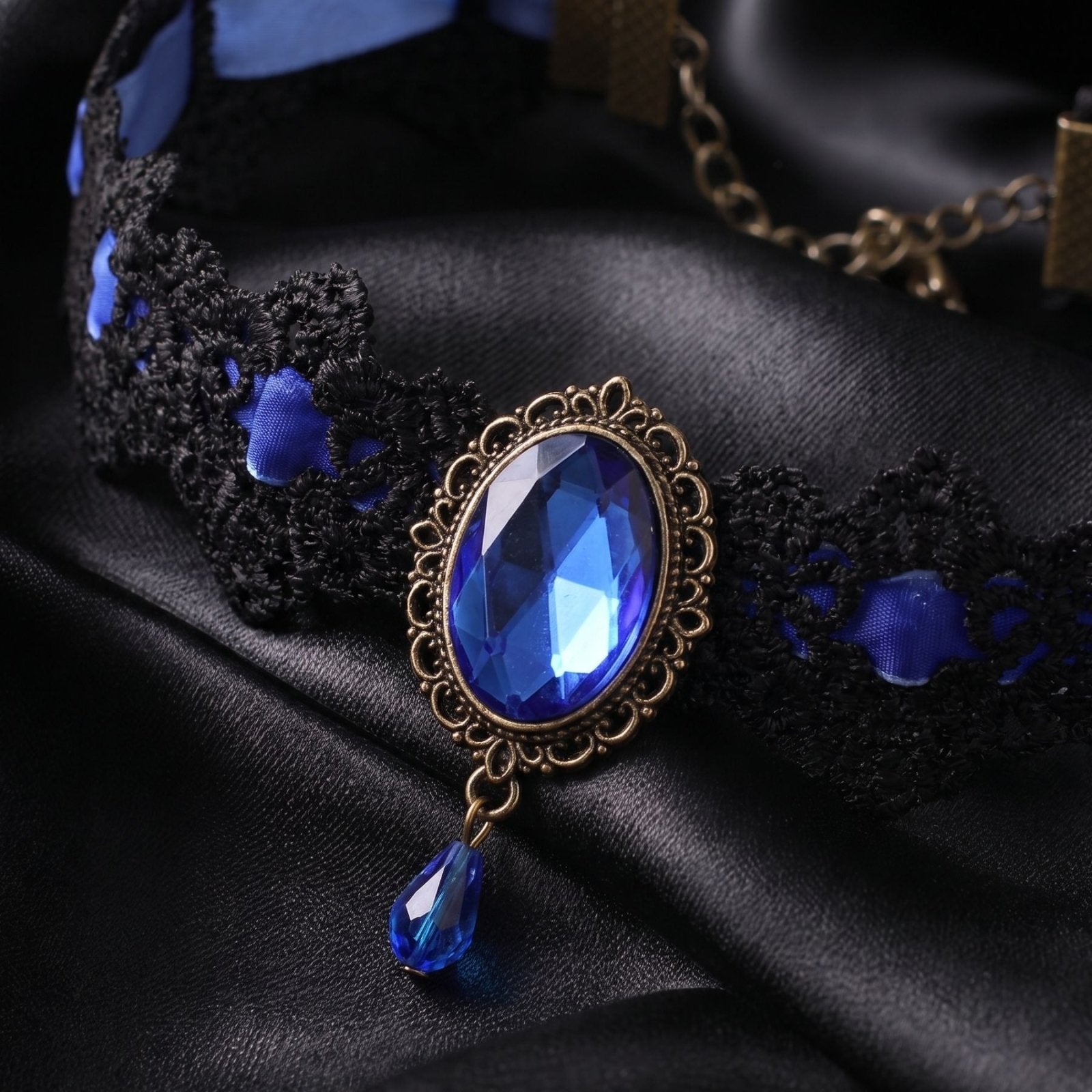 Collier ras de cou gothique victorien pour femme, en dentelle, avec cristal intégré