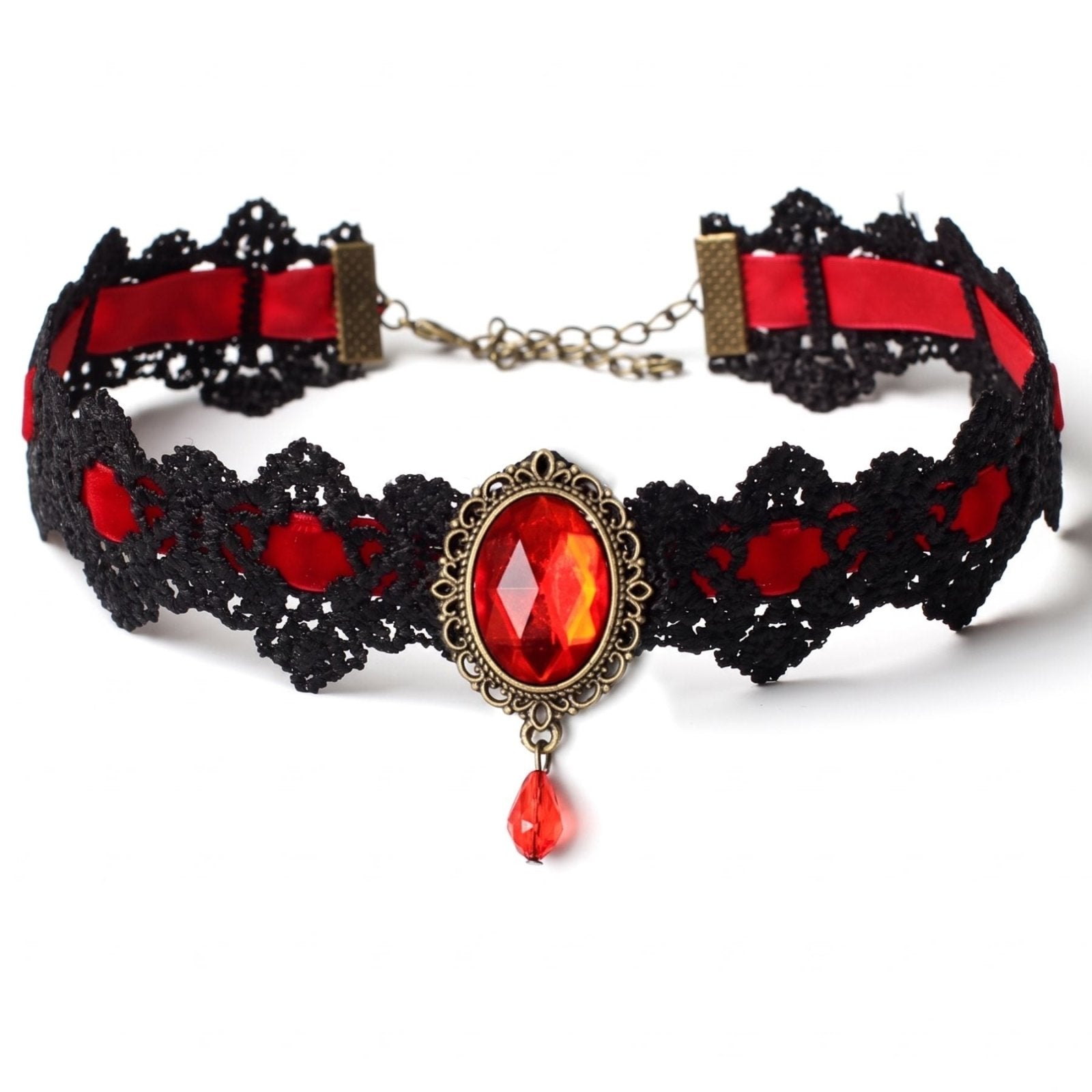 Collier ras de cou gothique victorien pour femme, en dentelle, avec cristal intégré