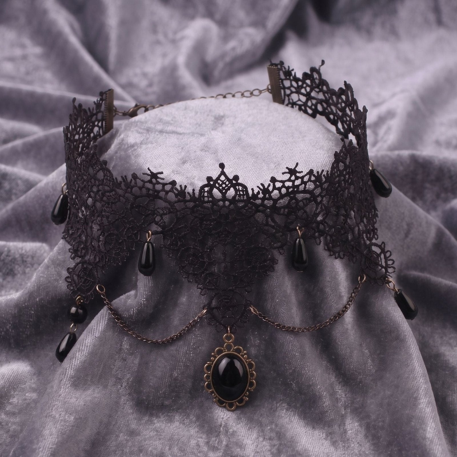 Collier ras de cou gothique victorien pour femme, en dentelle, avec métal noir