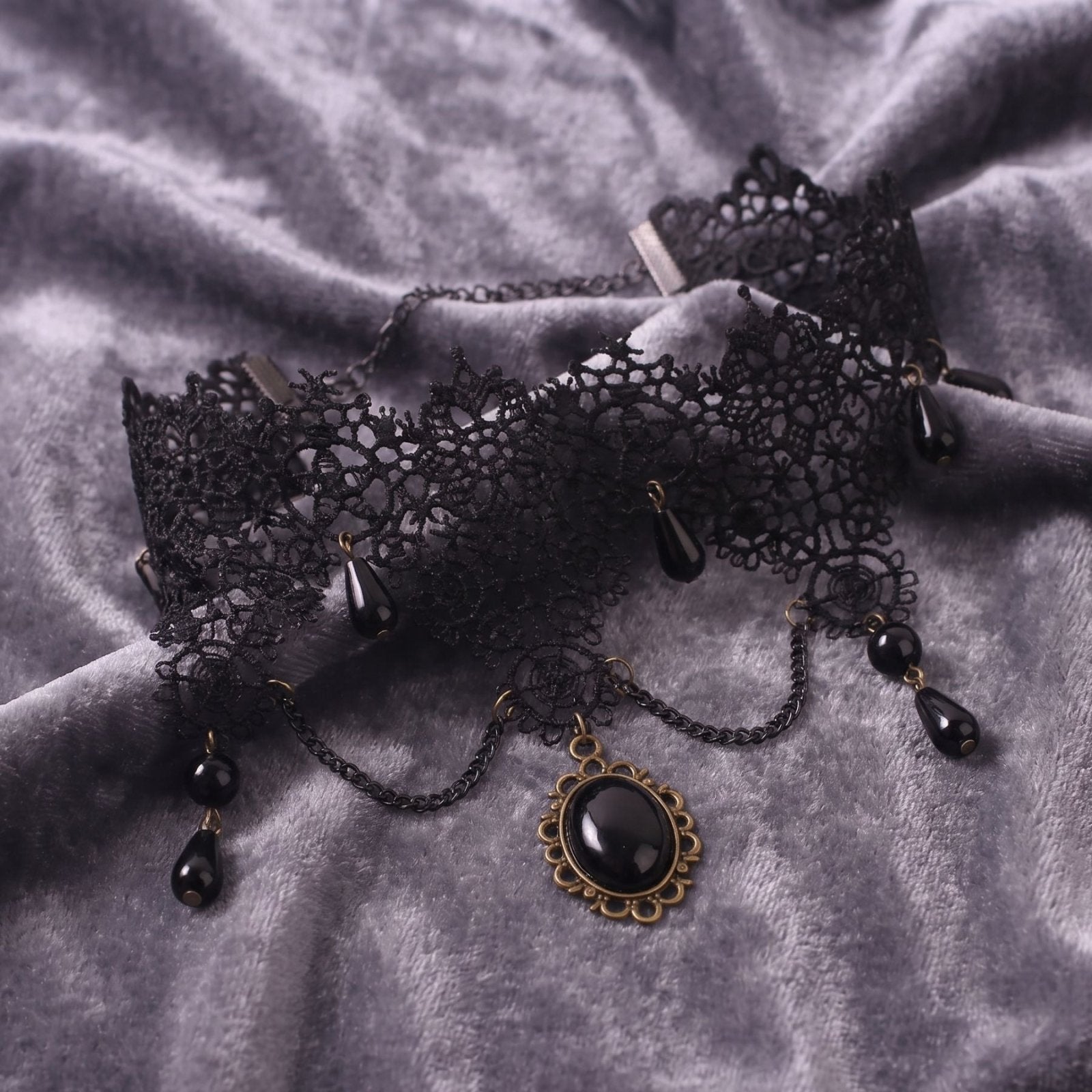 Collier ras de cou gothique victorien pour femme, en dentelle, avec métal noir