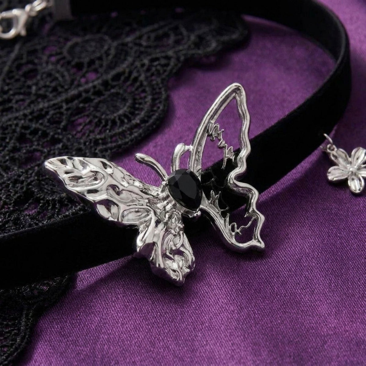 Collier ras de cou papillon pour femme, en simili cuir noir et cuivre, style gothique