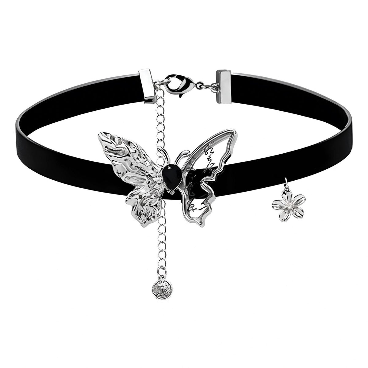 Collier ras de cou papillon pour femme, en simili cuir noir et cuivre, style gothique