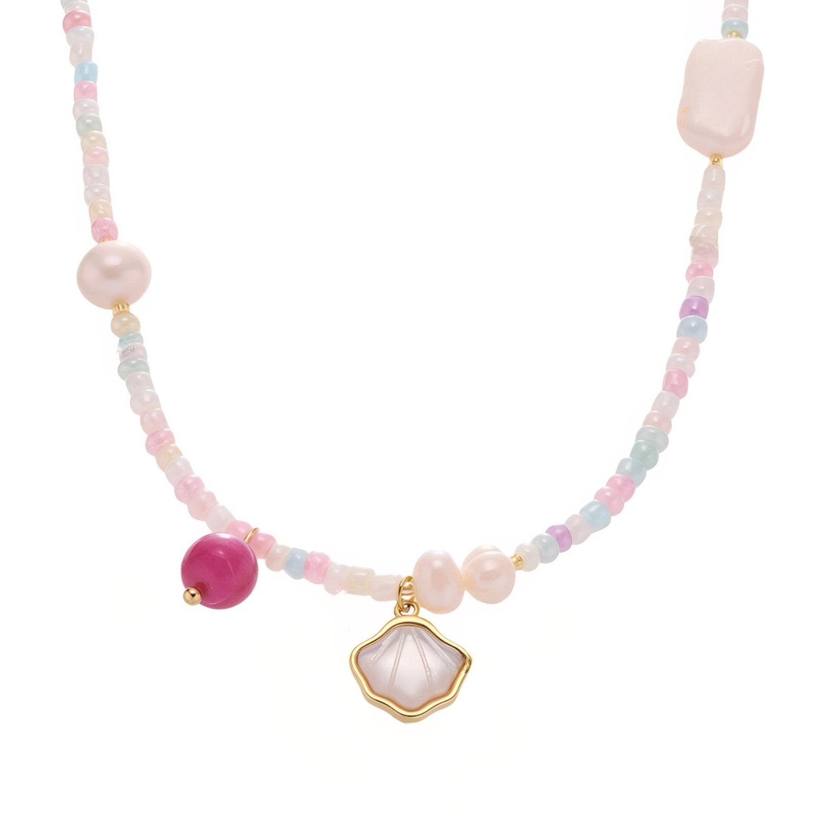 Collier ras - de - cou, perles d’eau douce et agate, pendentifs coquillage, étoile et queue de sirène