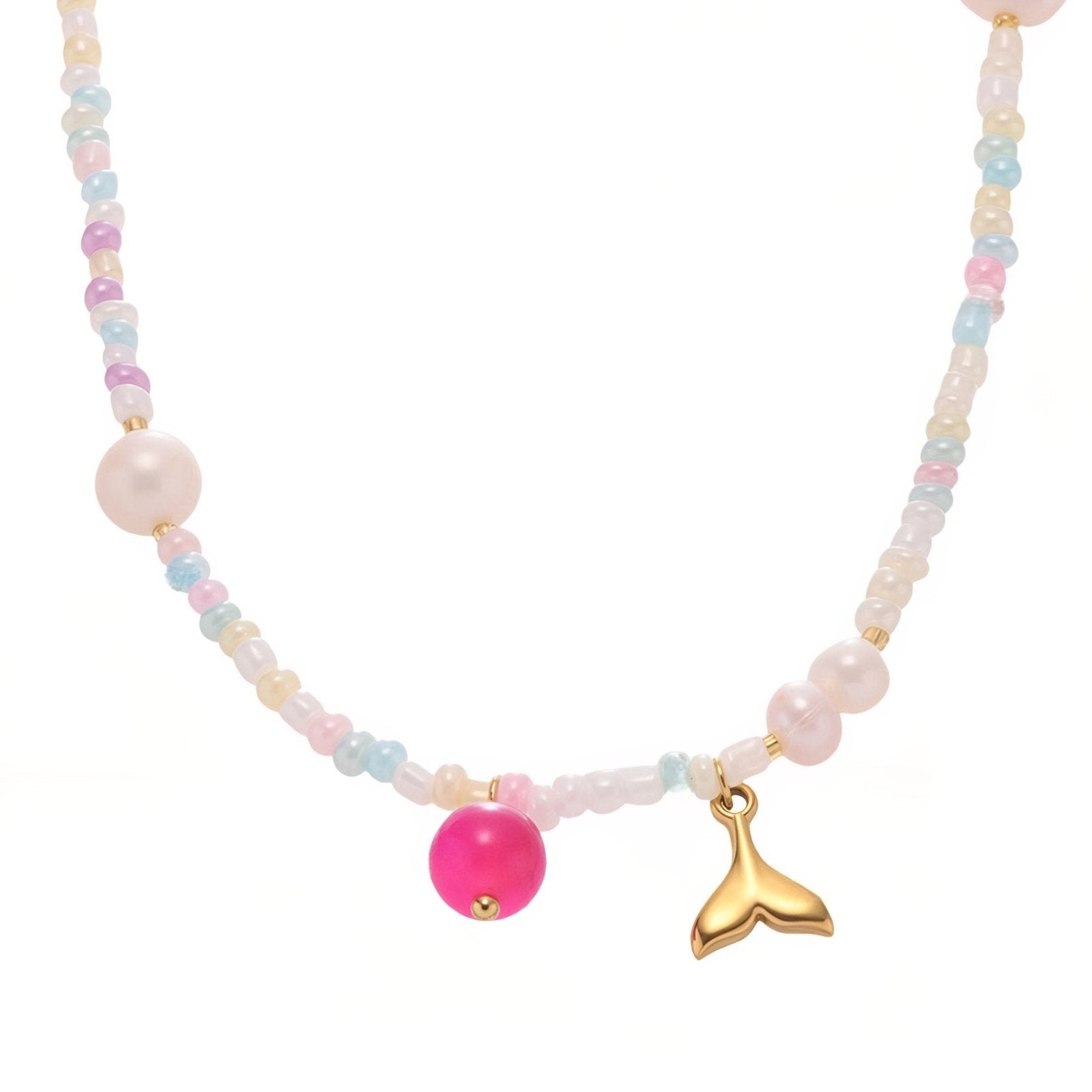 Collier ras - de - cou, perles d’eau douce et agate, pendentifs coquillage, étoile et queue de sirène