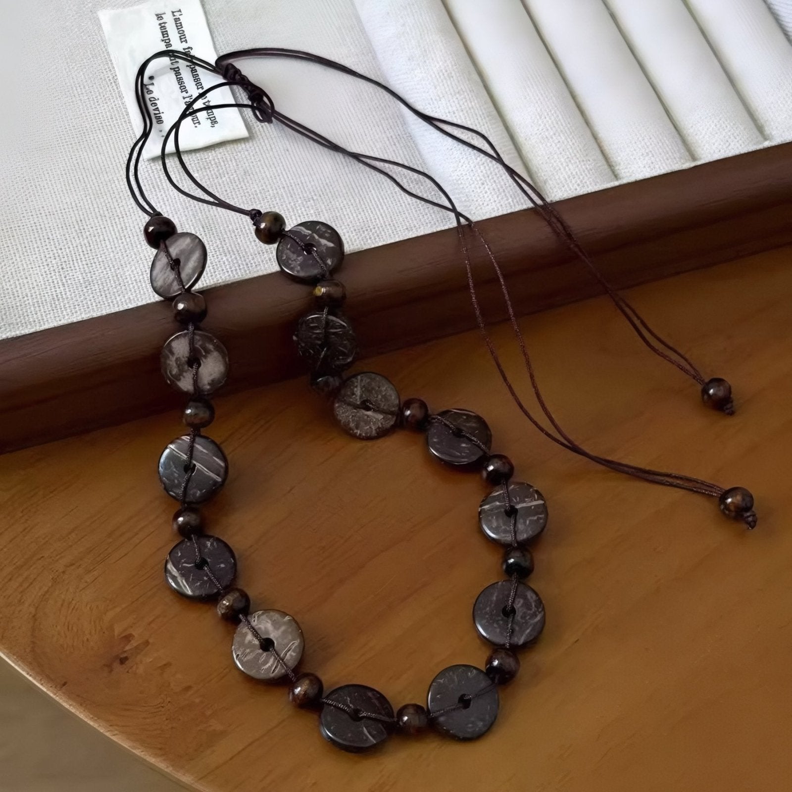 Collier ras de cou pour femme en perles de bois, forme de disque en coque de coco, style bohème