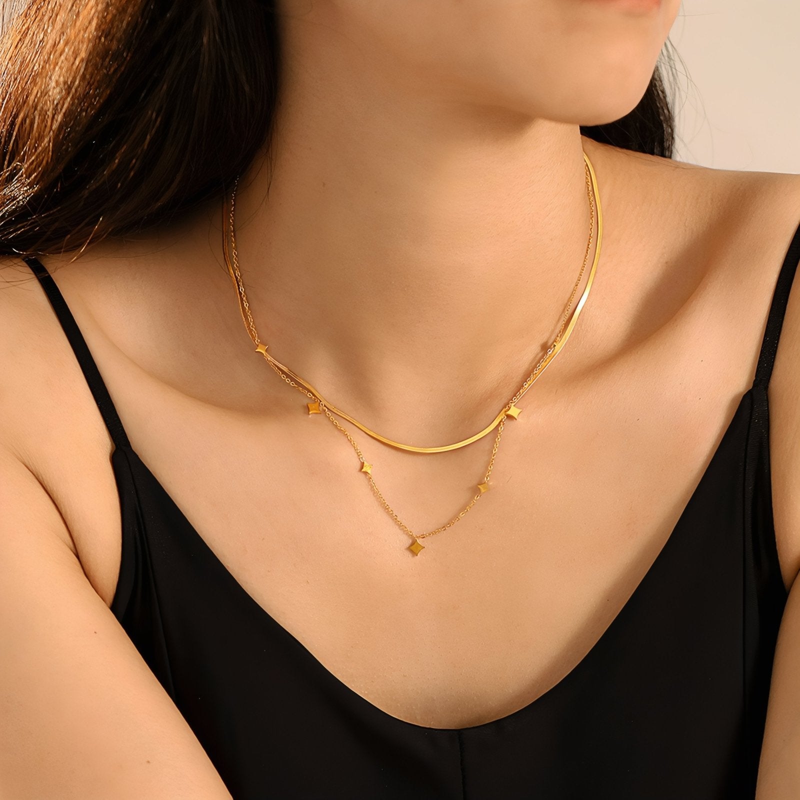Collier ras - du - cou à pampilles pour femme, en acier inoxydable, style minimaliste