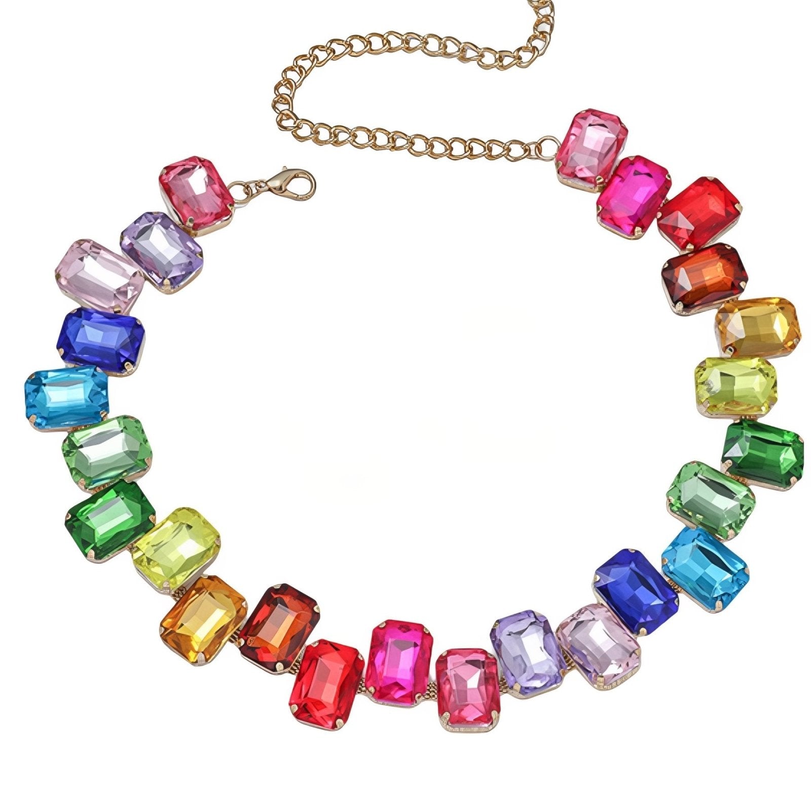Collier ras - du - cou chunky avec cristaux taillés multicolores, look glamour