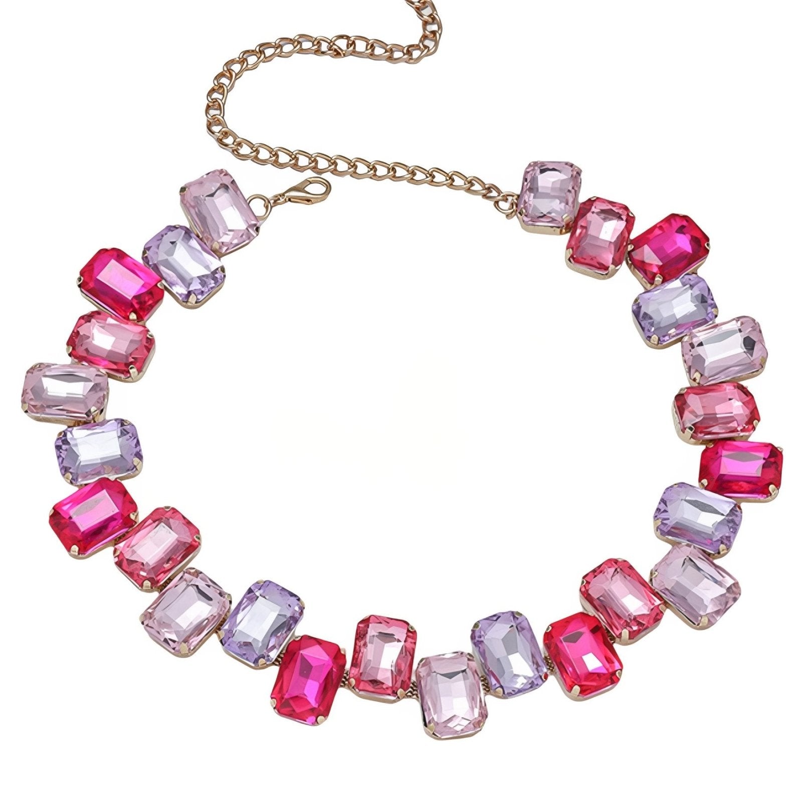 Collier ras - du - cou chunky avec cristaux taillés multicolores, look glamour