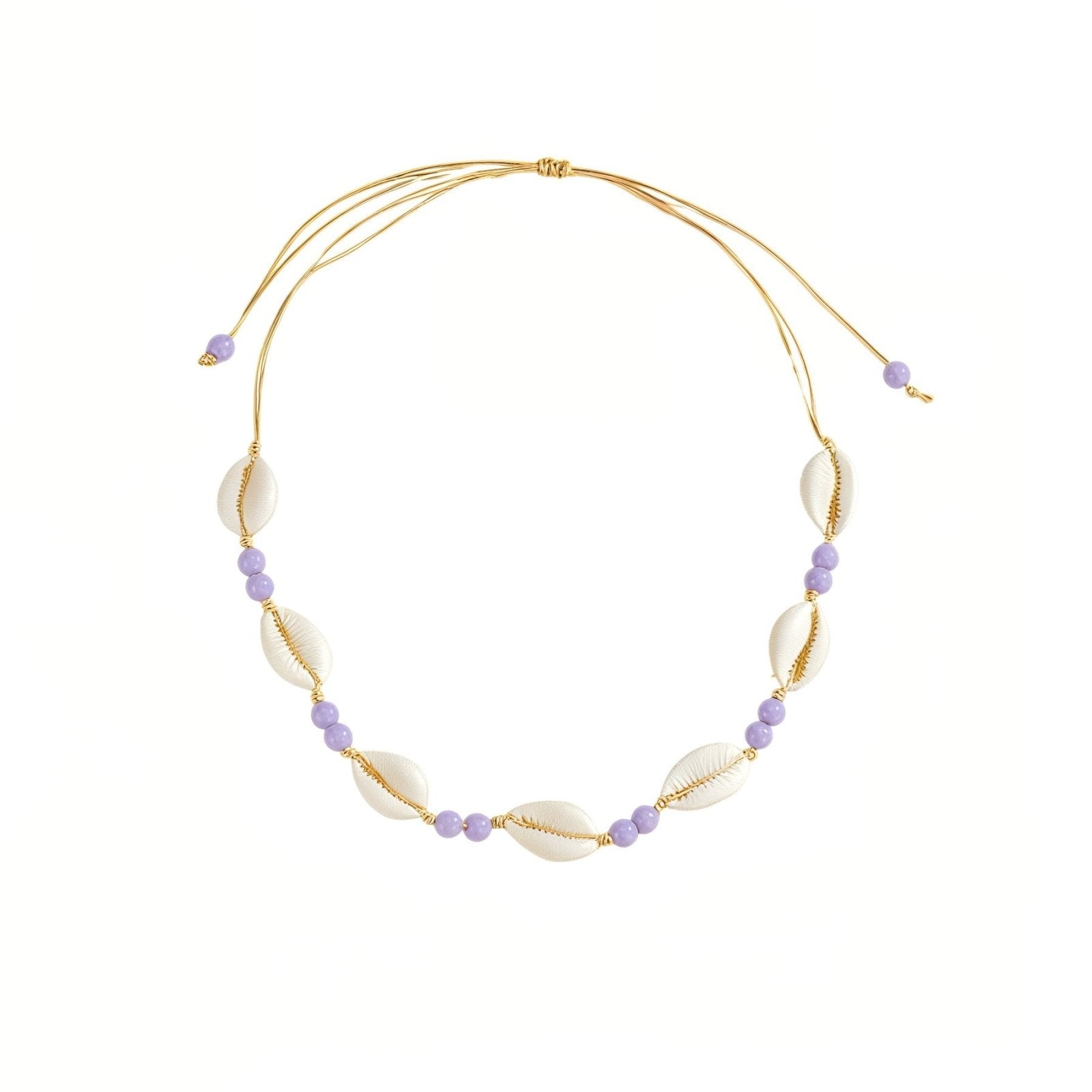 Collier ras - du - cou coquillage, perles pastel, corde tressée réglable, modèle Choisy