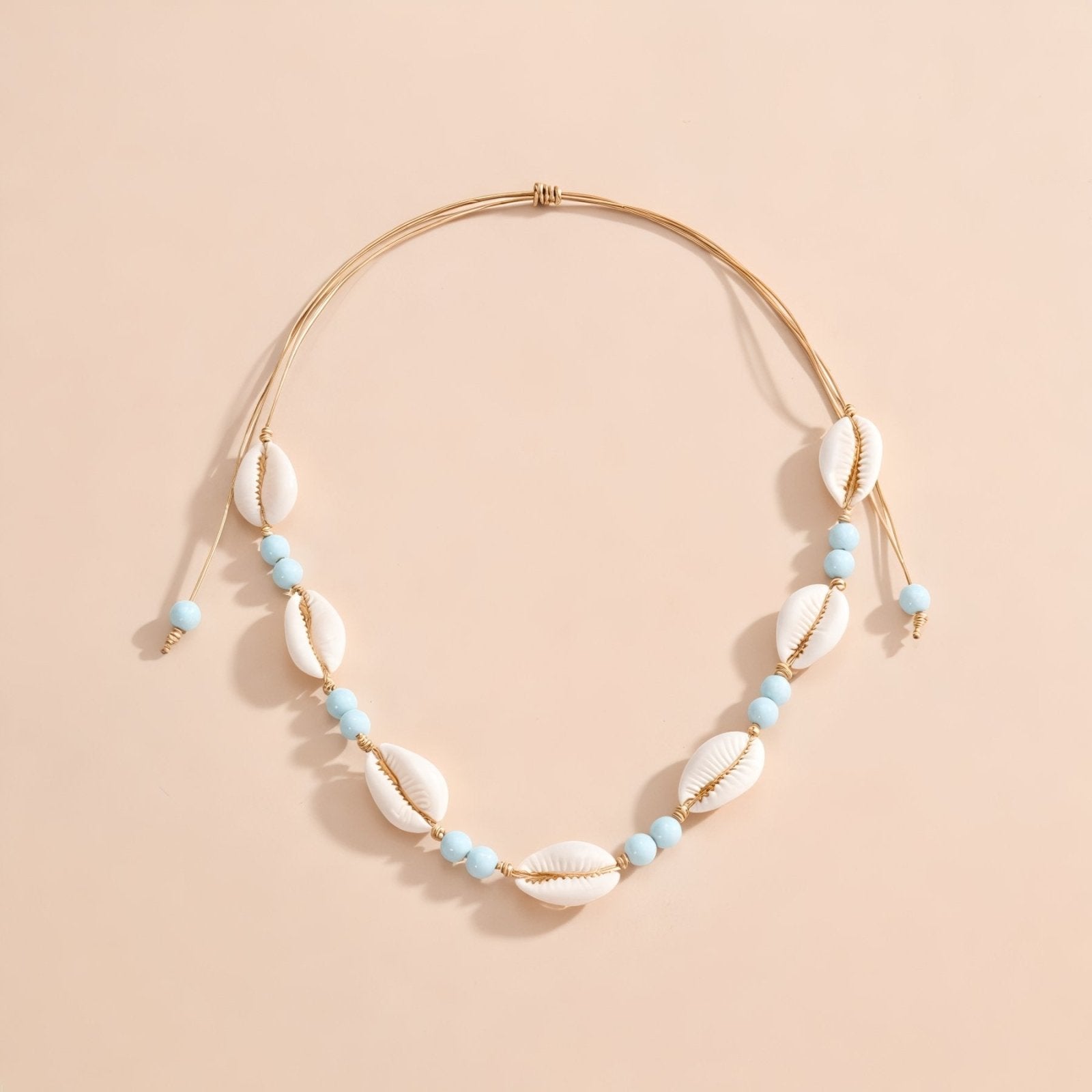 Collier ras - du - cou coquillage, perles pastel, corde tressée réglable, modèle Choisy