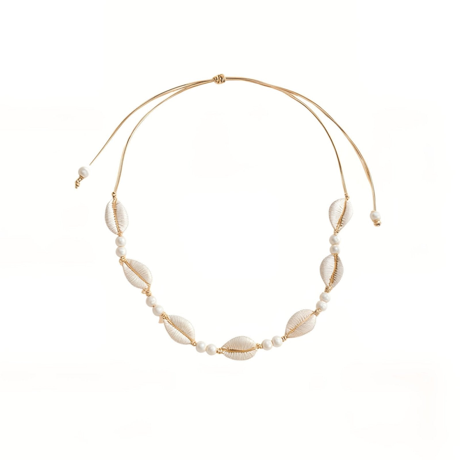 Collier ras - du - cou coquillage, perles pastel, corde tressée réglable, modèle Choisy