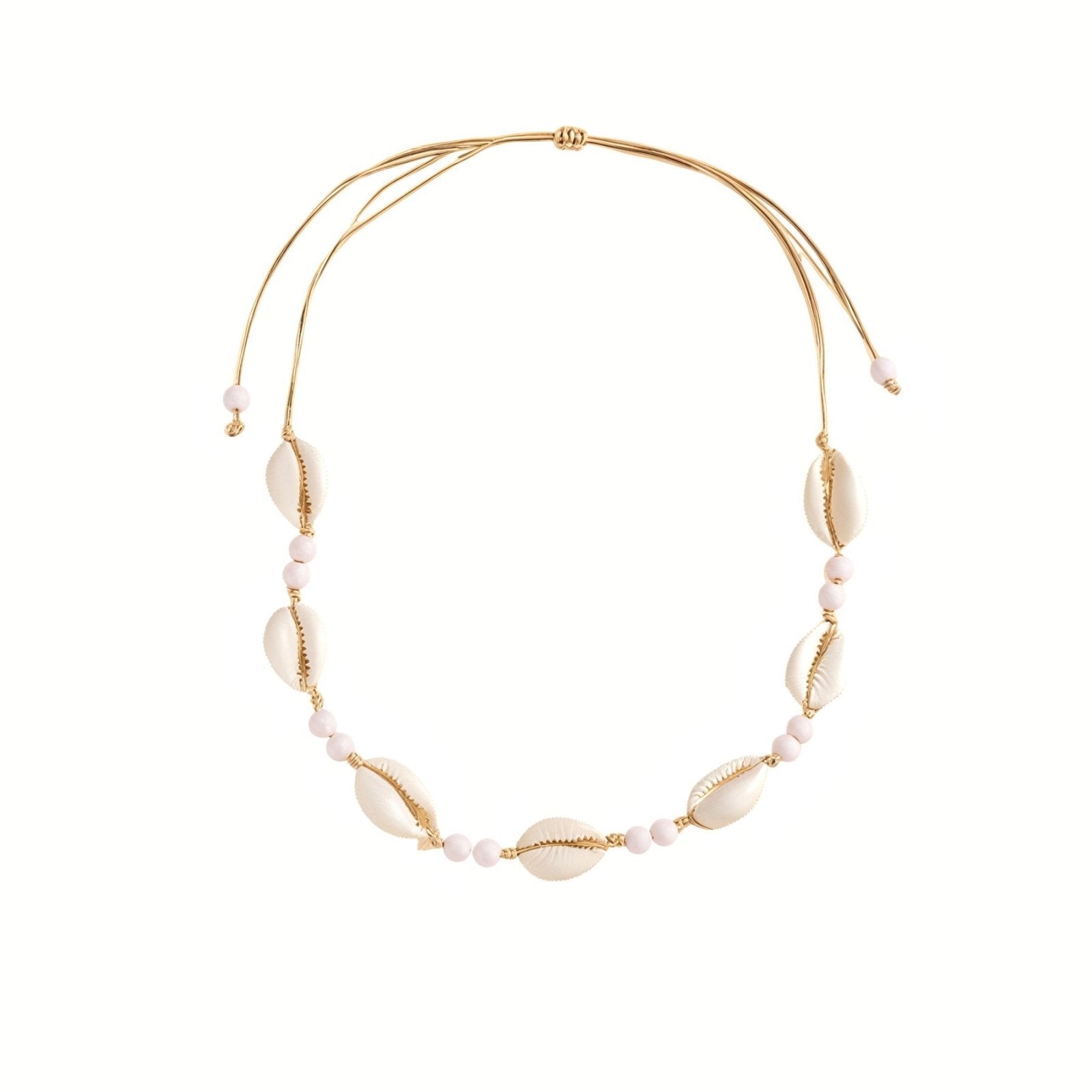 Collier ras - du - cou coquillage, perles pastel, corde tressée réglable, modèle Choisy